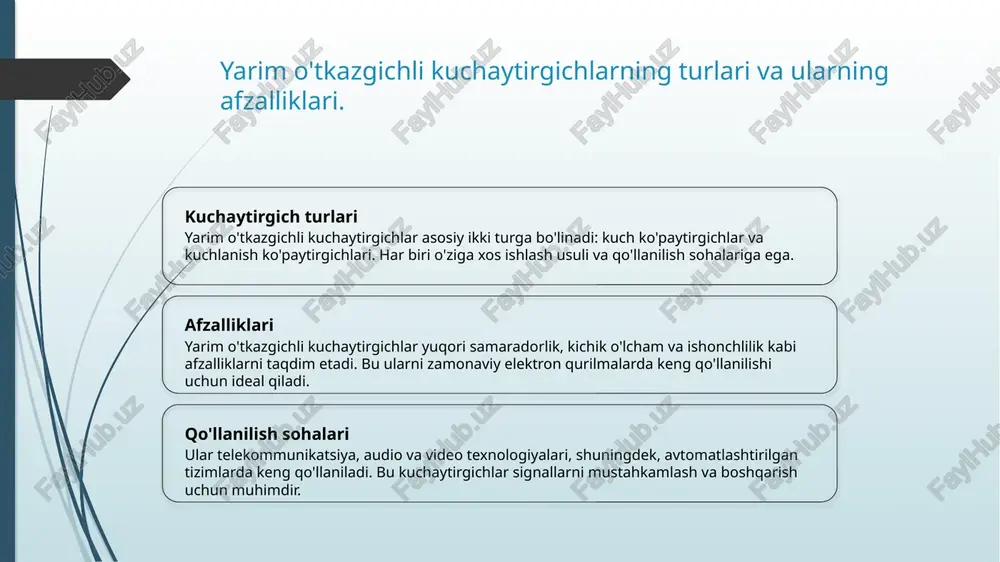 maradorligini oshirishda muhim rol o'ynaydi. 02 yirik tizimlar yirik tizimlarda, masalan, elektr stansiyalarida, konvertorlar energiya taqsimini samarali boshqarish va muqobil energiya manbalarini integratsiya qilishda qo'llaniladi. 03 energiya samaradorligi konvertorlar energiya samaradorligini oshirish orqali, elektr energiyasining isrofini kamaytiradi, bu esa iqtisodiy va ekologik jihatdan foydali hisoblanadi. 04 kelajakdagi innovatsiyalar konvertorlar texnologiyasi rivojlanishi bilan, kelajakda yangi energiya manbalari va iot (internet of things) tizimlari bilan integratsiya bo'lishi kutilmoqda. virtual laboratoriyalarda invertor va konvertorlar bilan ishlash. 1 invertorlar va konvertorlar invertorlar va konvertorlar elektr energiyasini boshqarishda muhim ahamiyatga ega. ular kuchlanishni o'zgartirish va energiya samaradorligini oshirishda qo'llaniladi. 2 virtual laboratoriyalarning afzalliklari virtual laboratoriyalarda invertor va konvertorlar bilan ishlash, talabalar uchun xavfsiz, qulay va iqtisodiy tajriba taqdim etadi, nazariy bilimlarni amaliyot bilan bog'laydi. 3 o'quv jarayoni bu jarayonda talabalar invertor va konvertorlarning ishlash prinsiplarini o'rganishadi, tajribalar o'tkazib, energiya samaradorligini ko'rish imkoniyatiga ega bo'lishadi. invertorlar va konvertorlarning energiya samaradorligi. 1 invertorlarning samaradorligi invertorlar energiya samaradorligini …