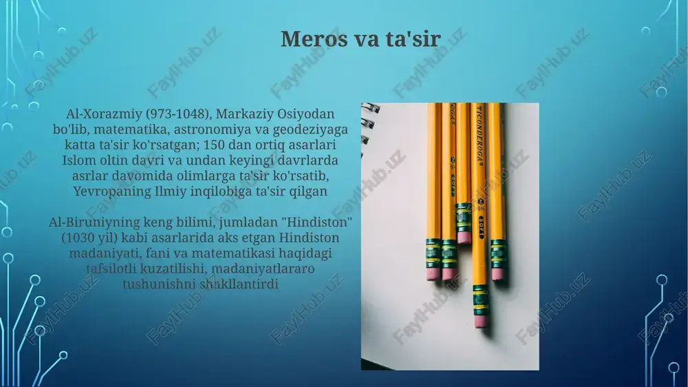 abu rayhon beruniyning ta'lim va fan sohasida qushgan hissasi - Page 5