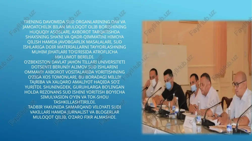 prezumpsiyasi va jurnalistika oavning sud jarayonlarini yoritishidagi xususiyatlar tadbirlarning keng yoritilishi: yaponiyada sud jarayonlari keng jamoatchilikka taqdim etiladi. ayniqsa, yuqori darajadagi jinoyat ishlari oav tomonidan faol yoritiladi. biroq, oav sud jarayoni haqidagi xabarlarda ehtiyotkorlik bilan yondashishi, gumonlanuvchilarni to'g'ridan-to'g'ri ayblashdan saqlanishi kerak. ma'lumotning cheklanganligi: yaponiyada sud jarayonlari haqida ma'lumot berishda ba'zan cheklovlar qo'yilishi mumkin. masalan, maxfiy sud hujjatlari yoki shaxsiy hayotga oid ma'lumotlar ommaviy axborot vositalarida oshkor etilishi mumkin emas. bu aybsizlik prezumpsiyasini himoya qilishga xizmat qiladi. jamoatchilik fikri: oavning sud jarayonlari haqida bergan xabarlari jamoatchilik fikriga kuchli ta'sir ko'rsatishi mumkin. yaponiyadagi oav ba'zan gumonlanuvchilarni ijtimoiy qoralashga olib keladigan tarzda yoritishi mumkin, bu esa aybsizlik prezumpsiyasini buzadi. hukumat va sud organlari bilan hamkorlik: yaponiyadagi oav ko'pincha hukumat va sud organlari bilan yaqin hamkorlikda ishlaydi. ba'zi hollarda bu hamkorlik ma'lumotning cheklangan holda yoritilishiga olib kelishi mumkin. yaponiyada aybsizlik prezumpsiyasi jurnalistika uchun muhim huquqiy va axloqiy tamoyildir, ammo sud jarayonlarini yoritishda ba'zan bu …