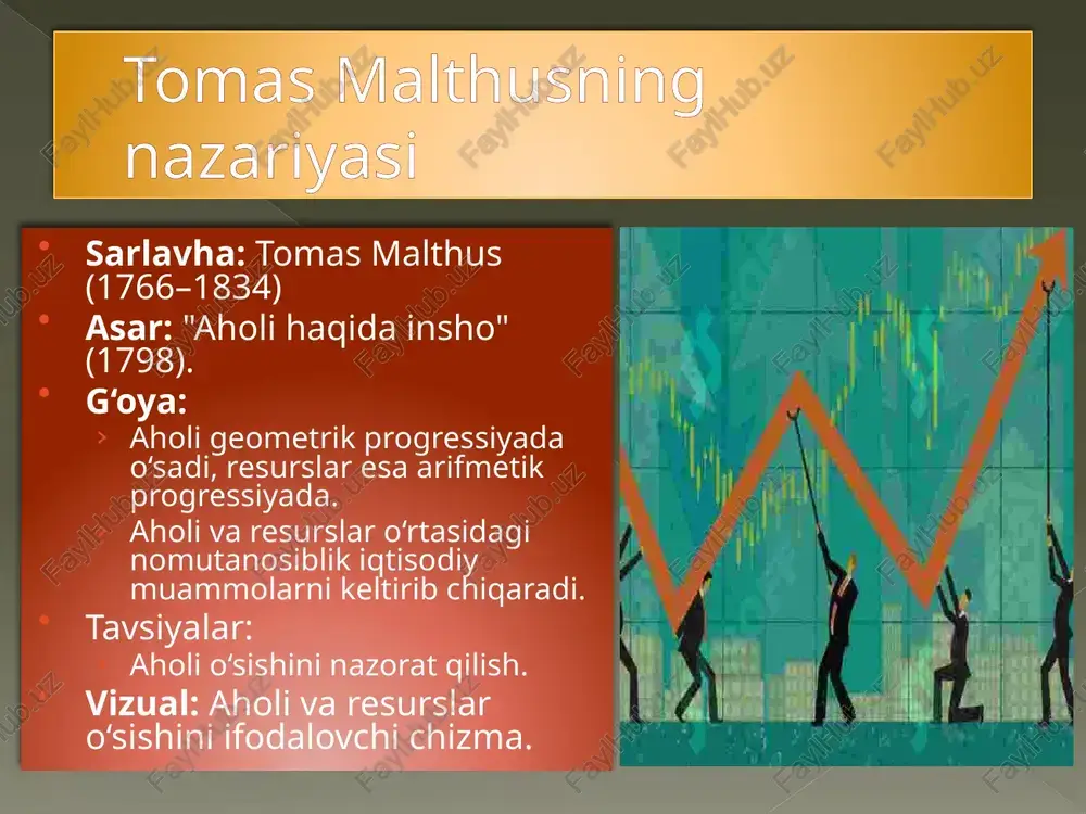 ar ishlab chiqa­rish omillariga aylanadi. resurslar ko'payganda tovarlar va xizmatlar oldingidan ko'proq yaratiladi. masalan, yangi yerlar ochilsa, yangi konlar, suv manbalari ishga tushirilsa, mashina-uskunalar va ishlovchilar soni ko'paytirilsa, shubhasiz ishlab chiqarish o'sadi. bozor iqtisodiyotining qonun-qoidalari iqtisodiy o'sish yuz berishi uchun bozor talabiga muvofiq tovar va xizmatlarni yaratish kerak bo'ladi. biz bilamizki, iqtisodiy o'sish yalm ko'payishini anglatadi. yalm esa tovar va xizmatlarning bozordagi qiymati. agar ular sotilmasa bozor qiymati yuzaga kelmaydi. shu sababli bozorbop tovar va xizmatlarni yaratish iqtisodiy o'sishni ta'minlaydi. resurslar kamyob bo'lganidan, ulardan samarali foydalanish iqtisodiy o'sishning asosiy shartiga aylanadi, biroq tabiiy resurslarning oz yoki ko'pligi ham o'z ahamiyatini yo'qotganicha yo'q. shu sababli quvayt, saudiya arabistoni kabi mamlakatlarning iqtisodiy o'sishi, ular yerining neftga boyligi bilan izohlanadi. inson kapitalining sifat darajasi. inson kapitali bu ishlovchilarning bilim darajasi, ishlash mahorati va tajribasidir. inson kapitali jismoniy kapitaldan farqliroq moddiy shaklga ega emas, uni ko'z bilan ko'rib yoki qo'l bilan ushlab bo'lmaydi, u …