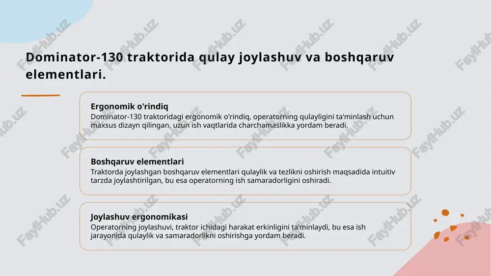 shilaydi va agrotexnik jarayonlarni rivojlantirishga yordam beradi. dominator-130 traktorining qishloq xo'jaligidagi roli va ahamiyati. 1 dominator-130 ning ahamiyati dominator-130 traktorining qishloq xo'jalik ishlarida ahamiyati, uning samaradorligi va ko'p qirrali funktsiyalari bilan bog'liq. bu traktor, uzoq masofalarda ishlashni osonlashtiradi. 2 keng qo'llanilishi dominator-130 traktorining keng qo'llanilishi, ekin ekish, o'rim-yig'im va yerni qayta ishlashda yuqori samaradorlikni ta'minlaydi, fermerlar uchun strategik ahamiyatga ega. 3 innovatsion texnologiyalar ushbu traktor, zamonaviy texnologiyalar bilan jihozlangan bo'lib, ish samaradorligini oshiradi va qishloq xo'jalik ishlarini yanada samarali qiladi, natijada ishlab chiqarishni rivojlantiradi. ergonomik dizaynning qishloq xo'jalik samaradorligiga ta'siri. 1 ergonomik dizaynning ahamiyati ergonomik dizayn qishloq xo'jalik mashinalarida ishchilar uchun qulaylik va samaradorlikni oshiradi, bu esa ishlab chiqarish jarayonini tezlashtiradi. 2 ish samaradorligini oshirish yaxshi ergonomik dizayn ishchilarning charchoq darajasini pasaytiradi, natijada ular ko'proq vaqt davomida samarali ishlay oladilar va mahsuldorlikni oshiradilar. 3 ishchilar uchun qulaylik dominator-130 traktorining ergonomik xususiyatlari ishchilarga qulay joylashuv va boshqaruv imkoniyatlari taqdim etadi, bu …