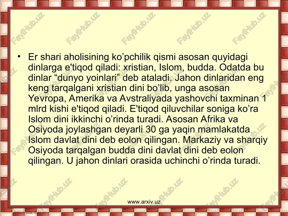 dunyo dinlarining geografik tarqalishi - Page 5