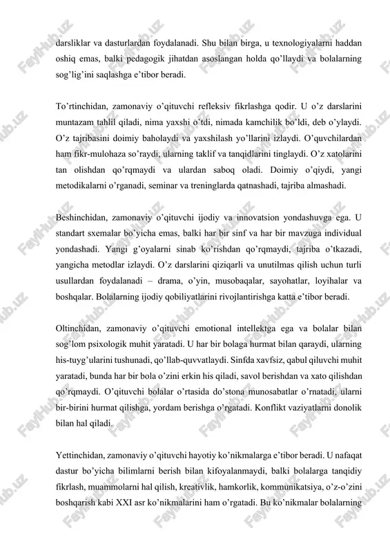 ali murakkab tushunchalar soddalashtiriladi, strukturalashtiriladi va esda qolarli tarzda taqdim etiladi. boshlang’ich sinflarda bu texnologiya ayniqsa samarali, chunki bu yoshdagi bolalar vizual ma’lumotlarni tezroq qabul qiladilar va eslab qoladilar. poster texnologiyasining pedagogik asoslari. posterlar bir vaqtning o’zida bir necha maqsadlarga xizmat qiladi. birinchidan, ular bilimlarni tizimlashtirish va strukturalashtirishga yordam beradi. bola posterda keltirilgan ma’lumotlarni mantiqiy tartibda ko’radi va ular orasidagi bog’lanishlarni tushunadi. ikkinchidan, posterlar vizual xotira orqali bilimlarni mustahkamlaydi. rang, shakl, rasm va grafik elementlar bilimlarni uzoq muddatga esda qolishiga yordam beradi. uchinchidan, poster yaratish jarayoni o’quvchilarning ijodiy qobiliyatlarini rivojlantiradi. poster turlari va ularning qo’llanilishi. boshlang’ich ta’limda turli xil posterlar qo’llaniladi. ta’limiy posterlar – ma’lum mavzu bo’yicha asosiy ma’lumotlarni o’z ichiga oladi. masalan, “geometrik shakllar”, “hayvonlar olami”, “suv aylanishi” mavzularida posterlar. qoidalar posteri – imlo qoidalari, xavfsizlik qoidalari, sinf qoidalari kabi muhim qoidalarni eslatib turadi. motivatsion posterlar – bolalarni o’qishga, o’sishga, intilishga undaydigan ilhomlantiruvchi iboralar va rasmlarni o’z ichiga oladi. …