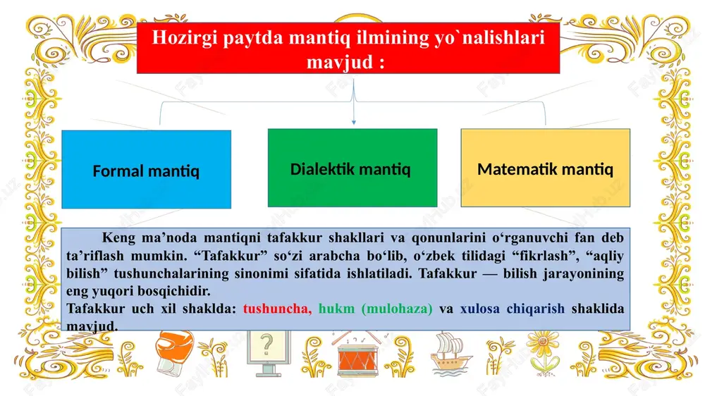 tushuncha predmetlarining umumiy muhim belgilari aks ettiruvchi mantiqiy shakl - Page 5