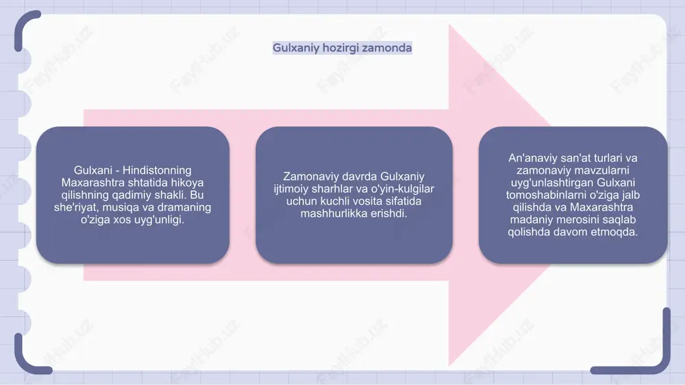 mustahkamlash, ijtimoiy gobelenni boyitish imkonini beradi. gulxaniy: mahalliy tantanalarning ajralmas qismi gulxaniy, shuningdek, gulxaniy nomi bilan ham tanilgan, mahalliy bayramning an'anaviy shakli bo'lib, jamoaning madaniy bayramlarida ajralmas rol o'ynaydi. bu quvnoq va rang- barang tadbir bo'lib, odamlarni o'z an'analari va merosini baham ko'rish uchun birlashtiradi. gulxaniyda odamlar yig‘ilib, ajdodlarini ulug‘lash, mahalliy urf-odat va an’analarni ulug‘lash maqsadida qo‘shiq kuylaydi, raqsga tushadi, sovg‘alar almashadi. bu jamiyatni birlashtirish va jamiyatning ijtimoiy tuzilishini mustahkamlash vaqti. “gulxani” festivali mahalliy aholining boy madaniy merosining ko‘zgusi bo‘lib, ularning o‘ziga xos an’ana va qadriyatlarini namoyish etadi. bu odamlarning birlashishi, quvonishi va avlodlar uchun abadiy xotiralar yaratish vaqti. gulxaniy va folklor gulxaniy hindiston yarimorolida hikoya va she’r aytishning an’anaviy shakli hisoblanadi. u avloddan-avlodga o‘tib kelgan va mintaqa xalq og‘zaki ijodining ajralmas qismi hisoblanadi. gulxaniyning mavzulari ko‘pincha ishq, qahramonlik, axloqiy qadriyatlar atrofida bo‘lib, uni o‘yin-kulgi manbai, hikmat va hayotiy saboqlar vositasiga aylantiradi. gulxaniy madaniy ahamiyatidan tashqari, mahalliy tillar va shevalarni …