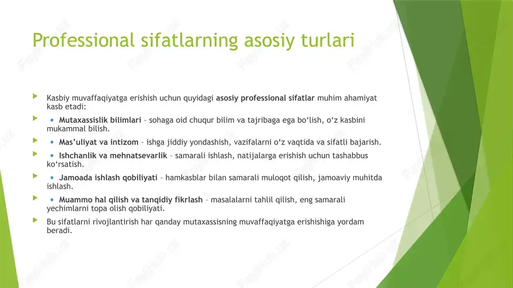 g boshqalar bilan samarali muloqot qilish, fikrlarini aniq va tushunarli yetkazish qobiliyatidir.  📌 asosiy jihatlar: ✅ muloqot qobiliyati – aniq va ravon gapirish, fikrlarini tushunarli ifodalash. ✅ tinglash ko‘nikmasi – suhbatdoshning fikrini anglash va unga hurmat bilan yondashish. ✅ samimiylik va ishonchli aloqa – o‘zaro tushunish va yaxshi munosabatlarni shakllantirish.  📌 rivojlantirish usullari: 🔸 nutqni ravon va lo‘nda qilish ustida ishlash. 🔸 jamoaviy muloqotda faol bo‘lish va bahslarda qatnashish. 🔸 boshqalarni diqqat bilan tinglash va fikriga hurmat bilan yondashish.  samarali kommunikativlik ish va shaxsiy hayotda muvaffaqiyat kalitidir! 🗣️✨ liderlik qobiliyati  🔹 liderlik qobiliyati – bu jamoani boshqarish, yo‘naltirish va ilhomlantirish qobiliyati bo‘lib, muvaffaqiyatli yetakchilarning ajralmas fazilatlaridan biridir.  📌 asosiy jihatlar: ✅ jamoani boshqarish va ilhomlantirish – odamlarni umumiy maqsad sari yo‘naltirish va ularga motivatsiya berish. ✅ mas’uliyatni o‘z zimmasiga olish – qarorlar qabul qilish va natijalar uchun javobgarlikni his qilish. ✅ tashabbuskorlik – yangi g‘oyalarni …