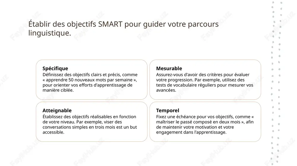 t de la culture. communauté d'apprentissage rejoindre des groupes d'apprentissage ou des forums en ligne encourage les échanges et la pratique. le soutien mutuel renforce la motivation et l'autonomie dans l'apprentissage. l'importance de l'adaptabilité dans l'apprentissage linguistique autonome. l’adaptabilité est cruciale dans l’apprentissage linguistique autonome, car elle permet aux apprenants de s’ajuster aux différentes méthodes et ressources disponibles. par exemple, un étudiant peut alterner entre des applications, des livres et des échanges linguistiques en fonction de ses besoins. cette flexibilité favorise une meilleure compréhension et une intégration culturelle plus profonde. photo by ram kishor on unsplash intégration des éléments culturels dans l'apprentissage des langues. 1 importance culturelle l'intégration de la culture dans l'apprentissage des langues enrichit la compréhension et la motivation, permettant d'appréhender les nuances et contextes de la langue cible. 2 ressources culturelles utiliser des films, musiques et livres de la culture cible expose les apprenants à des expressions …