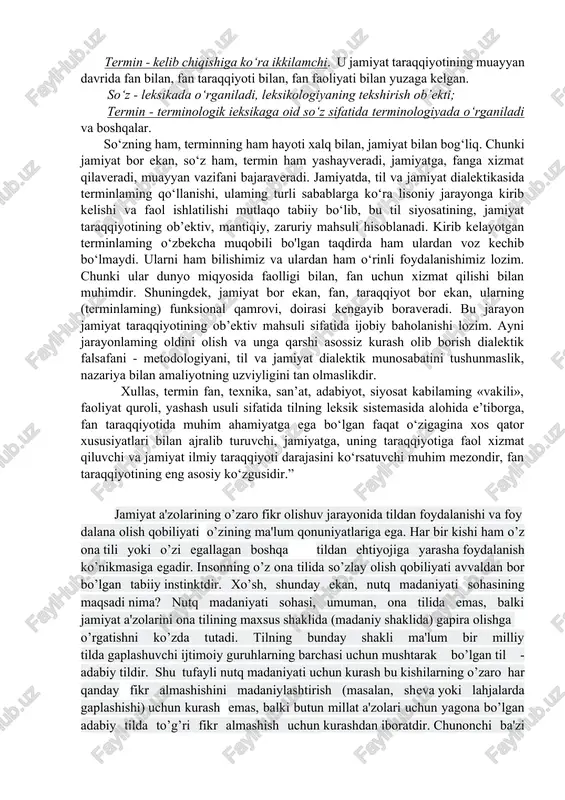 l sabablarga ko‘ra, termin yasashda, terminologiya talablariga zid ish tutiladi. ma’lumki, terminlar ixcham, aytilishi va yozilishi qulay bodishi kerak. bunga zid ravishda, masalan, fizik xossalar tipida termin yasashlar uchraydi. 5. ba’zan rnavjud termin bor bodgani holda, uni bilmaslik oqibatida, boshqa sun’iy terminlar hosil qilish yoki rnavjud terminni o‘z mustaqil qarashlariga mos ravishda o‘zgartirish, ayrim hollarda esa, tushunchani, hodisani o‘z nuqtai nazaridan baholagan holda uni rnavjud termin bilan ifodalash hollari uchraydi. mustaqillikka erishganimizdan so‘ng terminlami o'zbekchalashtirish yodida bir qator yutuqlar bilan birga ma’lum kamchiliklarga ham yod qo‘yildi. bir tushunchani ifodalash uchun turli so‘zlar ishlatildi: rayon - nohiya -tuman; institut - oliy ilmgoh - oliy ta’limgoh - dorilmuallimin; jumal - majalla - jarida - oynoma - oybitik; gazeta - ro‘znoma - haftanoma, qo‘nalg‘a - uchargoh - uchardargoh - tayyoragoh (aeroport) kabi. atamalami tartibga solish bo'yicha «atamashunoslik qo‘mitasi” tomonidan ko'pgina xayrli ishlar amalga oshirildi. masalan: tilimizda muqobili yoki uni yasash irnkoni bo‘lmagan hollarda …