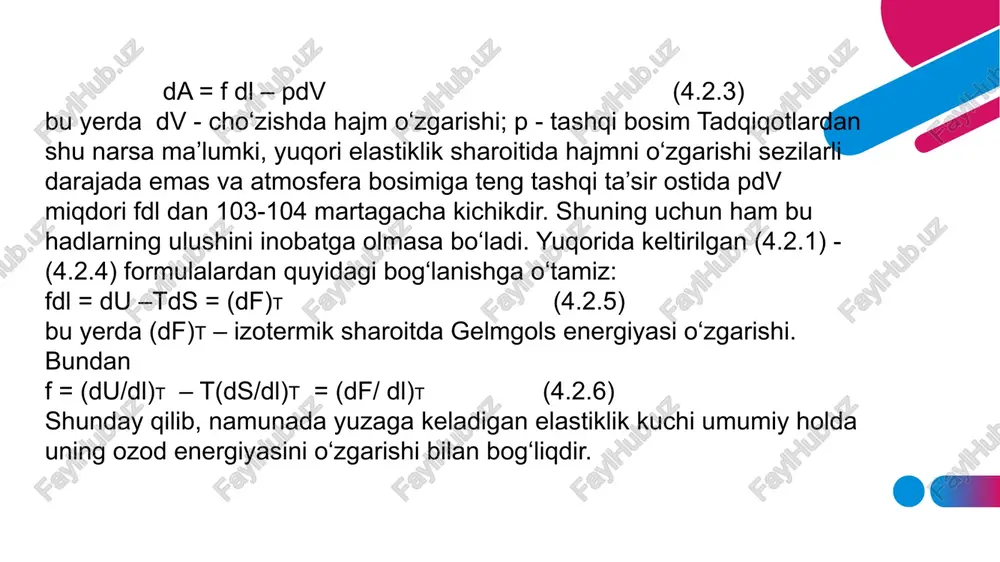 ayganda ichki va molekulalararo ta’sirlashishlarni yengib o‘tishga yetarli bo‘lmay qoladi. bunday hol shishalanish holatiga tavsiflidir. adabiyotlar bartenev g.m., frenkel s.ya. fizika polimerov. l.:ximiya, 1990. tsvetkov v.n. jestkotsepnie polimernie molekuli. l.:nauka. 1986. klenin v.i. termodinamika sistem s gibkotsepnimi polimerami. saratov.:sargu 1995. grosberg a.yu., xoxlov a.r. statisticheskaya fizika makromolekul. m.: nauka, 1989. tager a.a. fiziko-ximiya polimerov m.:nauchniy mir. 2007. kabanov v.a. praktikum po visokomolekulyarnim soedineniem. m.:ximiya, 1985. frenkel s.ya., tsigolniy i.m. molekulyarnaya kibernetika. lvov. :svit, 1990. avvakumova n.i., budarena l.a., divgun s.m. i dr. praktikum po ximii i fizike polimerov, m.:ximiya. 1990. vityaz, p. a. nanomaterialovedenie. ucheb. posobie.– minsk : vishaya shk., 2015. – 511 s.: kandirin k.l.. vvedenie v materialovedenie polimerov. uchebnoe posobie. - m., ipts mitxt, 2002. 100 s. image2.png image3.png image4.png image5.png image6.png image7.png image8.jpeg /docprops/thumbnail.jpeg