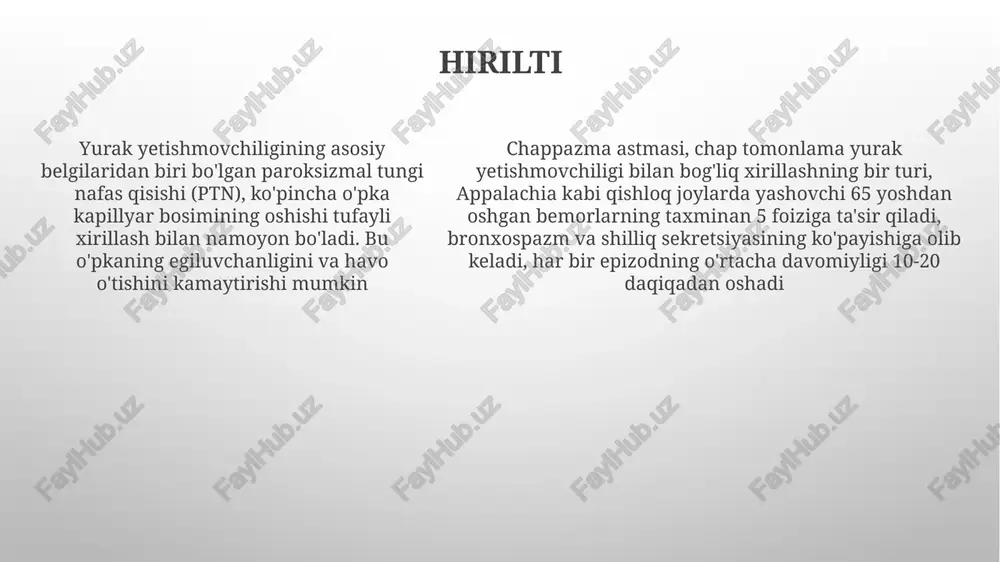 tserin bilan yengillashtiriladigan, ko'pincha ko'krak orqasida, chap yelka yoki qo'lga tarqaladigan va nafas qisilishi, terlash va ko'ngil aynishi bilan birga keladigan qaytalanuvchi og'riq. ko'krak og'rig'i (aksning 70-80% bemorlarida asosiy alomat) ko'krak orqasida siqilish, bosim, qisilish yoki kuyish hissi sifatida namoyon bo'ladi, chap qo'l, jag', bo'yin yoki orqaga tarqalishi mumkin; og'riqning zo'ravonligi engil noqulaylikdan kuchli og'rigacha o'zgaradi. terlash kuch kerganda kuchli terlash, koronar arteriya kasalligi (kak) bo'lganlarning 60-75%ida, ayniqsa, chap asosiy koronar arteriya stenozi yoki ko'p tomir kasalligi bo'lganlarda, 50-70 yoshdagi turli geografik hududlarda yashovchi bemorlarda tez-tez uchraydi. ko'pgina kasalxonalarda o'tkir koronar sindrom (o'ks) bilan murojaat qilgan bemorlarning 35-40 foizida kuzatiladigan asosiy simptom – gipergidroz (ortiqcha terlash) ko'pincha chap qo'l, jag' yoki orqa tomonga tarqaladigan ko'krak qafasi og'rig'i (angina pektoris) bilan birga keladi. yurak yetishmovchiligi bilan og'rigan bemorlarning kamida 20 foizida klivland klinikasi va mayo klinikasi kabi yirik tibbiyot markazlarida o'tkazilgan tadqiqotlarda qayd etilgan tungi terlash, yurak faoliyatining yomonlashishini va uyqu …