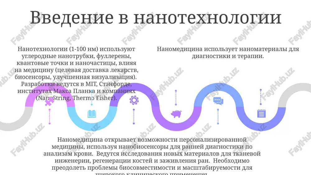 a schyot funktsionalizatsii poverxnosti (aptameri, antitela) bezopasnost i toksichnost nanomaterialov 01 02 03 regulyatornie ramki (fda, ema i dr.) vsyo eshyo razvivayutsya, chtobi uchest spetsificheskie riski, svyazannie s nanomaterialami v meditsine i potrebitelskix tovarax. identifikatsiya opasnostey i otsenka riska trebuyut detalnoy xarakteristiki fiziko-ximicheskix svoystv i biologicheskix vzaimodeystviy nanomaterialov toksichnost nanomaterialov silno zavisit ot razmera (1-100 nm), ploshadi poverxnosti, formi (sferi, sterjni i t.d.), sostava (naprimer, nanochastitsi serebra, uglerodnie nanotrubki) i dozi. ingalyatsionnoe vozdeystvie visokix kontsentratsiy nekotorix nanochastits, takix kak asbestopodobnie nanotrubki, mojet vizivat znachitelnoe vospalenie legkix i fibroz nanomeditsina (tselevaya dostavka lekarstv liposomalnimi nanochastitsami ili polimernimi mitsellami) povishaet effektivnost terapii i snijaet sistemnuyu toksichnost, no negativnie effekti (naprimer, aktivatsiya komplementa) zavisyat ot svoystv nanochastits i ix nakopleniya v organax (pechen, selezenka) sales 1st qtr 2nd qtr 100 0 sales 1st qtr 2nd qtr 100 0 sales 1st qtr 2nd qtr 100 0 spasibo za vnimanie @taqdimot_robot image1.jpeg image2.jpeg image3.jpeg