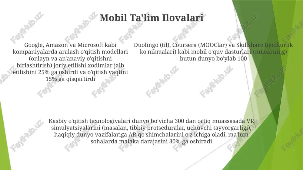 allar, nishonlar, reyting jadvallari)ni turli qurilmalarda (kompyuterlar, planshetlar, smartfonlar) birlashtiradi kengaytirilgan reallik ilovalari e'tiboringiz uchun rahmat @taqdimot_robot