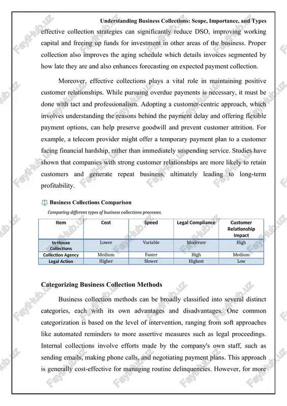 h its own unique characteristics. for example, debt owed by another business for delivered goods or services is considered commercial debt. additionally, debt can arise from contractual agreements, leases, or even torts. depending on the type of debt, different legal regulations and collection practices may apply. for instance, the fair debt collection practices act (fdcpa) in the united states governs the conduct of third-party debt collectors but generally does not apply to businesses collecting their own debts. understanding the specific legal framework surrounding each type of debt is crucial for ensuring compliance and maximizing recovery efforts. understanding business collections: scope, importance, and types implementing a proactive credit policy a proactive credit policy is the cornerstone of effective business collections. this involves establishing clear credit terms, assessing customer creditworthiness *before* extending credit, and consistently communicating payment expectations. instead of reacting to overdue invoices, a proactive approach mitigates the risk of non-payment …