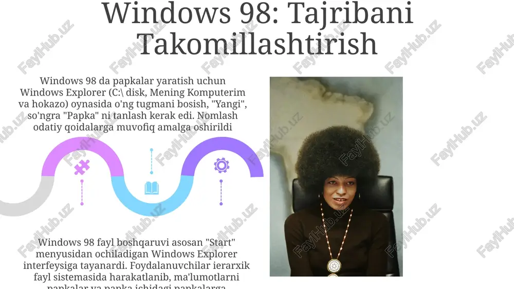 ilgan ilg'or modellargacha bo'lgan keng diapazondagi apparatlar bilan mosligi tufayli bo'ldi. uning ishonchliligi internetning jadal rivojlanishi va elektron tijoratning kengayishi davrida juda muhim bo'lib, turli geografik hududlarda foydalanishni osonlashtirdi windows 95: ommaviy muvaffaqiyat qulayroq apparat o'rnatish uchun pnp (plug and play); avvalgilariga qaraganda ko'proq xotira (ram) ni qayta ishlash uchun 32-bitli arxitektura; va ms-dos ning 8 e'tiboringiz uchun rahmat @taqdimot_robot image4.jpg image5.jpg image6.jpg image7.jpg image8.jpg image9.jpg image10.jpg image11.jpg image12.jpg image13.jpg image14.jpg image15.jpg image16.jpg image17.jpg image18.jpg image19.jpg image20.jpg image1.jpeg image2.jpeg image3.jpeg