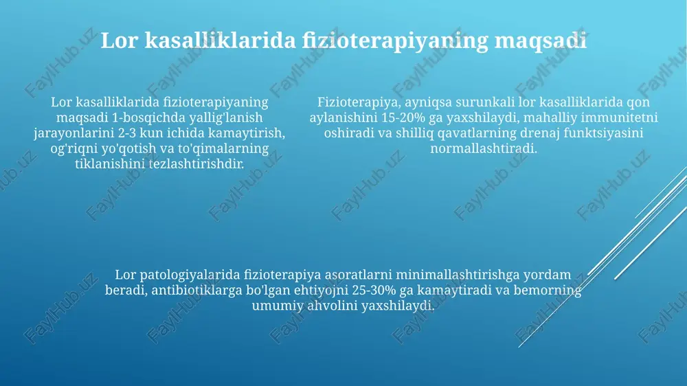 darajasini o'rtacha 4 balldan 1 ballgacha kamaytirdi (10 ball shkalasida). tadqiqot natijalariga ko'ra, fizioterapiya o'tkazilgan 12 haftalik davr mobaynida og'riq darajasini o'rtacha 4 balldan 1 ballgacha kamaytirdi (10 ball shkalasida). e'tiboringiz uchun rahmat
