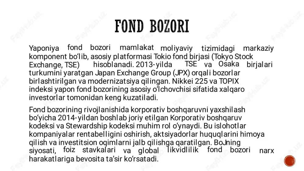 onalar orqali investitsiyalarni jalb qil ish va korporativ boshqaruvni kuchaytirish muhim chora- tadbirdir. shu bilan birga, makroiqtisodiy barqarorl ikni ta’minlash va ijtimoiy himoya tizimini mustahkamlash orqali yaponiya o‘zining global raqobatbardoshligini saqlab qolishi mumkin.�