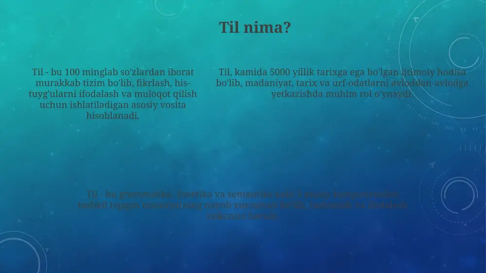 da 15 ta topishmoq aytishi va yechishi kerak, bu esa lug‘at boyligini 40% ga oshirishga yordam beradi. “so‘z o‘yini estafetasi” kabi interaktiv o‘yinlar bolalarning 20-30 ta so‘zdan iborat gaplar tuzish qobiliyatini rivojlantiradi, bu esa nutq ravonligini oshiradi. “tez aytishlar marosimida” ishtirokchilar 5-10 ta tez aytishni takrorlash orqali talaffuzni yaxshilaydi va harflarni 95% to‘g‘ri talaffuz qila olishga erishadi. xulosa: go'zal nutqga intilish nutqning 90 foizi bizning xatti-harakatlarimizga ta'sir qiladi. shuning uchun, notiqlik san'atini o'rganish 2 karra muhimroqdir, chunki u shaxsiy va professional o'sishga turtki beradi. go'zal nutqga intilish har bir insonning burchidir, chunki u 70 foiz muvaffaqiyat kalitidir, ayniqsa 21-asrda, axborot asrida yashayotganimizni hisobga olsak. 5 ta asosiy ko'nikmani rivojlantirish orqali nutqni yaxshilash mumkin: tinglash, o'qish, yozish, fikrlash va 3 ta usul bilan nutqni shakllantirishga erishish mumkin. savol-javoblar savol-javoblar 2 tomon o'rtasida dialog yaratadi, bir tomon savol beradi, ikkinchi tomon esa aniq va to'g'ri javob berishga harakat qiladi. savol-javoblar ko'pincha ta'lim …