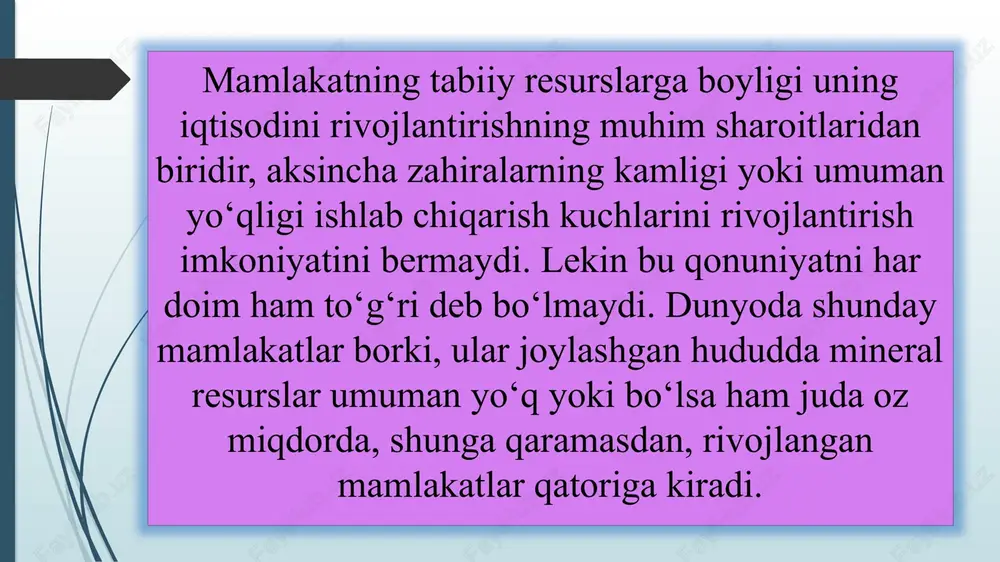r keltirgani ma’lum bo‘lib qoldi. birinchidan, daryoning katta oqimlarida to‘g‘onlar qurish suv havzalari ostida katta hududlar - foydali yerlar qolib ketishiga olib keldi. ko‘plab odamlar o‘z joylaridan ko‘chirildi va yaylovlardan mahrum bo‘ldilar. ikkinchidan, daryolar to‘sib qo‘yilib, to‘g‘onlar baliqlar migratsiyasiga xalaqit berdi. uchinchidan, havzalarda suv to‘planib uzoq turib qoladi va sifati pasayadi. suv havzalarining mustahkamligi kamayib borib, daryo va daryo yaqinida yashovchi organizmlarga xavf tug‘diradi, ma’lum ta’sirlar ko‘rsatadi. to‘rtinchidan, mahalliy suvning ko‘payishi tuproq suviga ta’sir qiladi. buning oqibatida esa yerlarni suv bosishi, qirg‘oqlar ko‘chishi, har xil eroziya sodir bo‘lishi kuzatilmoqda. issiqlik elektrstansiyalari (ies) ham mamlakatning elektr energiyaga bo‘lgan ehtiyojlarini qondirishda muhim o‘rin to‘tadi. ko‘mirda ma’lum darajada radioaktivlik xususiyati mavjudligini hamma ham bilavermaydi. iesda katta miqdorda yoqilg‘i yonadi va ko‘p miqdorda radioaktiv chiqindilar havoga chiqadi. shuningdek, organik yoqilg‘ilar yonishi tufayli ham tabiatga juda ko‘p zarar keltiriladi. hozirgi paytda dunyo miqiyosida yiliga 150 mlrd tonna mineral xom-ashyo qazib olinmoqda. tabiiy nurash oqibatida dengiz …
