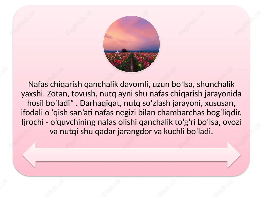 i. qadim rivoyatlarda aytilishicha, dovud payg‘ambar dunyoda eng jozibador ovoz sohibi bo‘lgan ekan. u kishi zabur oyatlarini tilovat qilganlarida hatto osmondagi qushlar ham payg‘ambar boshi uzra gir-gir aylanib, ovozlaridan sarxush bo‘lib uchib ketolmay qolar ekan. “qissai rabg‘uziy”da esa shunday hikoya uchraydi: “rum viloyatining odati bor, tevalari chaliqliq (sho‘x) burunduqlatmasalar yangi tushgan kelinlarni kelturub un tuzub yirlayturlar. tevalar ularning ovozlariga xushlanib o‘zlarindin kecharlar - ilikka ilinurlar”. darhaqiqat, inson ziynati hisoblangan yoqimli ovozda sehru joziba bor.so‘z ijrochiligi bilan shug‘ullanuvchi kishilar, xususan, o‘qituvchilarning ovozida ham mana shunday joziba bo‘lishi zarur. jarangdorlik, keng diapazonlik, chidamlilik, o‘zgaruvchanlik, tashqi shovqinlarga nisbatan barqarorlik kabi belgilar ovozning jozibadorligi va ta’sirchanligini ta’minlovchi xususiyatlardir. boshqa bir o‘rinda esa, sitseron inson ovozini musiqa asbobining torlariga o‘xshatadi: «...inson ovozi har bir tegib ketishiga, baland yoki past, tez yoki asta, qattiq yoki sekin javob beradigan (tovush beradigan) torlarga o ‘xshab sozlangan, har bir turning oraliq tovushlari haqida gapirmasa ham bo‘ladi; har bir tur …