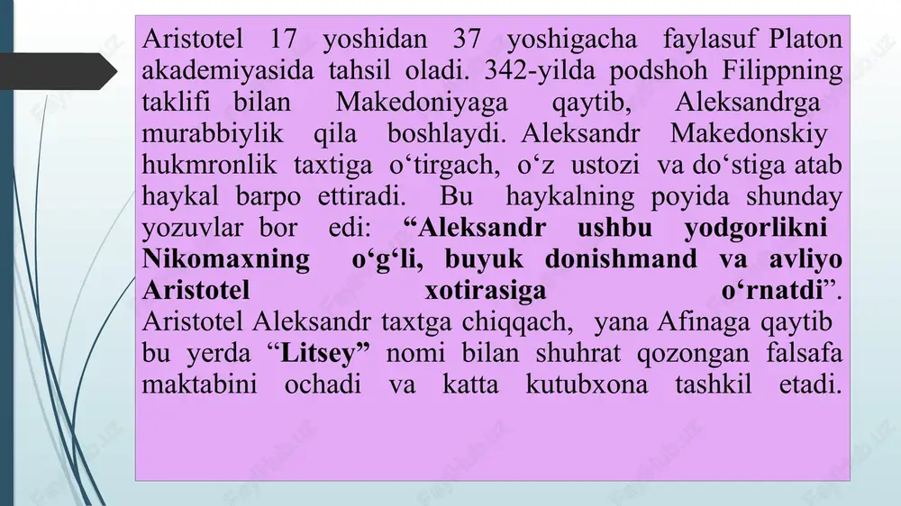 ron bir ovozdan pretorlikka saylanadi. shu tariqa sitseron tengsiz notiq va donishmand faylasuf, siyosiy arbob sifatida birma-bir shuhrat pillapoyalaridan ko‘tarilib boradi. o‘z davrining fozil va ma’rifatparvar kishilaridan biri bo‘lgan sit­seron zamondoshlarining ongini oshirish, ularni ilm-fan, falsafa va madaniyat samaralaridan bahramand qilish masalasiga katta e’tibor be­radi va bu ishni o‘zining muhim burchi deb tushunadi. sitseron nutq nazariyasi ustida tinimsiz ijod qildi. mashaqqatli mehnati natijasida uch kitobdan iborat “notiqlik haqida” nomli asari yaratiladi. ushbu kitobni muallif o‘z ukasi zobit hamda shoir kvint tulliy sitseronga bag‘ishlagan. qadim zamonlarda dialog-suhbat tarzida yozilgan asarlar mavjud bo‘lib, ular, asosan, ikki xil ko‘rinishda bo‘lgan. ulardan biri platon uslubi bo‘lib, ushbu uslubda gaplar, asosan, qisqa-qisqa va unda suhbatdoshlardan biri boshqasini muammoni to‘g‘ri hal qilishga yo‘naltiradi. ikkinchisi - aristotel uslubi: unda suhbat qatnashchilari navbat bilan o‘z fikrlarini bildiradilar va nutqlar o‘zaro uzviy bog‘lanadi. sitseron dialoglari aristotel uslubida yozilgan va unda suhbatdoshlar keng ko‘lamli va uzun nutqlar so‘zlaydi. asarda bayon …