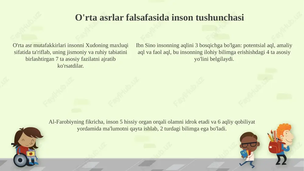 tengsizlikni keltirib chiqaradi. texnologiyaning rivojlanishi 21-asrda insonning tabiat bilan munosabatini o'zgartirdi, bu esa ekologik muammolar va barqarorlik masalalarini 2 karra oshirdi. sun'iy intellekt (si) rivojlanishi insoniyat uchun yangi imkoniyatlar yaratadi, lekin ish o'rinlari yo'qolishi va 3 xavfsizlik xavflarini tug'dirishi mumkin. xulosa «xulosa» falsafiy asarning yakuniy qismi boʻlib, unda muallif butun tadqiqot davomida olingan 7 ta asosiy natijani umumlashtirib, 3 ta muhim xulosaga keladi. xulosada insonning mavjudligi 5 asosiy omilga bogʻliqligi ta’kidlanadi, ularning har biri insonning turli jihatlarini (masalan, biologik, ijtimoiy, ruhiy) ochib beradi. «xulosa»da falsafiy bahslar natijasi 10 dan ortiq mavhum tushunchalar orqali ifodalanadi va insonning dunyodagi oʻrni haqida aniqroq tasavvur beradi. e'tiboringiz uchun rahmat slide 1 slide 2 slide 3 slide 4 slide 5 slide 6 slide 7 slide 8 slide 9 slide 10 slide 11 slide 12 slide 13 slide 14 slide 15 slide 16 slide 17 slide 18 slide 19 slide 20