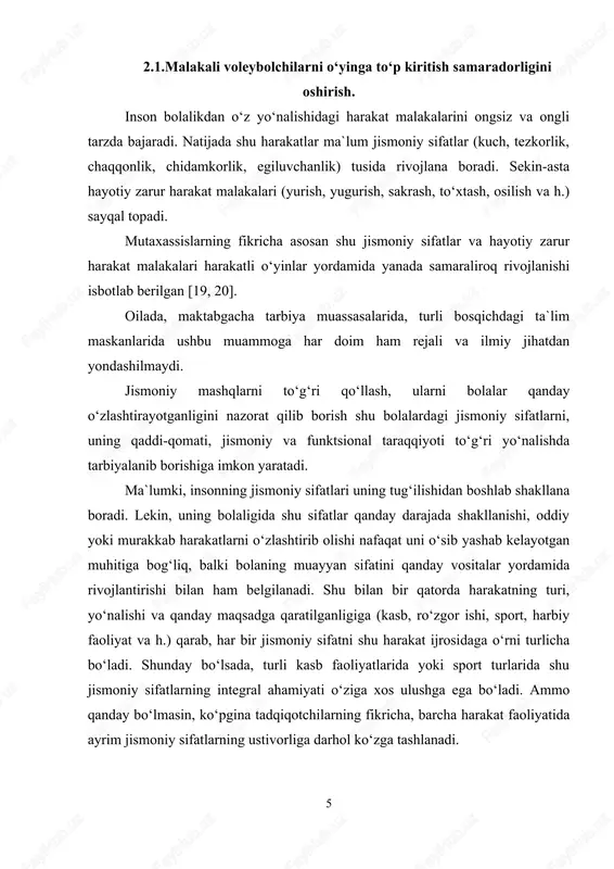 shakllantirish va musobaqa davomida yuksak sport natijaga erishishda nihoyatda muhim omillardan biridir. lekin, sport amaliyotida har doim ham rejalashtirilgan jismoniy mashqlar muvofiq harakat sifatlarini rivojlantirishda kutilgan natijani bermaslik holatlari tez-tez uchrab turadi. buning asosiy sabablaridan biri mashg‘ulotlarda qo‘llanilgan u yoki bu jismoniy mashqlarning xajmi va shiddati hamda ushbu ko‘rsatkichlarni shug‘ullanuvchilar organizmiga ta`sir etish darajasi (organizmni yuklamaga bo‘lgan aks javobi -reaktsiyasi) ob`ektiv ravishda baholanmasligidadir. shuning uchun ham o‘quv-mashg‘ulot jarayonida qo‘llanilayotgan jismoniy yuklama (jismoniy mashqlar) ning shug‘ullanuvchilar organizmining funktsional imkoniyatlariga muvofiqligi e`tiborga olinishi shu yuklamani maqsadga muvofiq rejalashtirish imkoniyatini yaratadi. umumiy jismoniy tayyorgarlik tushunchasi bu sportchining harakat sifatlarini har tomonlama (garmonik ravishda) rivojlanganlik darajasini anglatadi. masalaga shu tarzda yondoshish oddiy inson sog‘ligini (sportchini ham) shakllantirish nuqtai nazaridan maqsadga muvofikdir. albatta, «katta» sportda bu ham zarur. lekin, bunday amaliyot va shunga asoslangan mashg‘ulot uslubiyati malakali sportchilarni tayyorlash hamda yuksak musobaqa natijasiga erishish samarasini susaytirishi ehtimoldan holi emas. chunki, har bir sport turining o‘ziga …