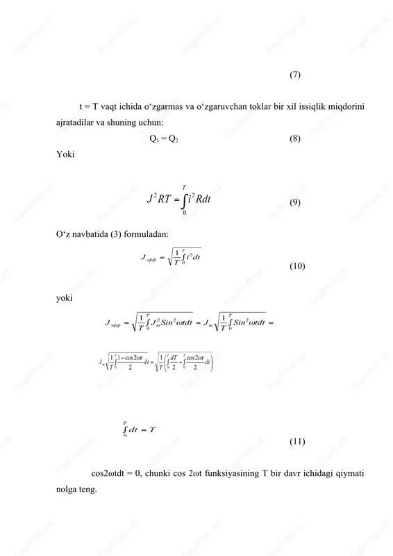 bulsak, zanjirdagi oniy tokning qiymatini hosil qilishmumkin, ya’ni i = imsin ( t bu yerda i- sinusoidal tokning oniy qiymati. shu oniy qiymatlar ichida eng kattasi im.- maksimal qiymat yoki effektiv qiymat. bilan ifodalangan tok sinusoidal o‘zgaruvchan tok yoki qisqacha sinusoidal tok deb ataladi. har qanday shakldagi o‘zgaruvchan tokni bir - biriga ustma - ust tushgan ko‘p sonli sinusoidal toklarning yig‘indisi deb qarash mumkin, shuning uchun sinusoidal tok o‘zgaruvchan tokning oddiy shaklidir. elektr yurituvchi kuchning oniy qiymati ye ni aniqlash uchun uning amplitudasi .еm. ni fazoviy burchak sinusiga ko‘paytirish kerak. buni grafik ravishda tushintirish uchun tokning amplituda qiymatiga teng bulgan oa chizigini chizib, uni soat strelkasi yo‘nalishiga teskari tomonga aylantirsak (aylantirishning bu yo‘nalishini musbat deb qabul qilingan), unda bu chiziqning uchi em. radius bilan doira chizadi va biror t vaqt o‘tishi bilan bir chiziq ( burchakka buriladi va об vaziyatni egallaydi.ob chizigi uchidan vertikal diametrga perpendikulyar tushirib, овб tugri burchakli …