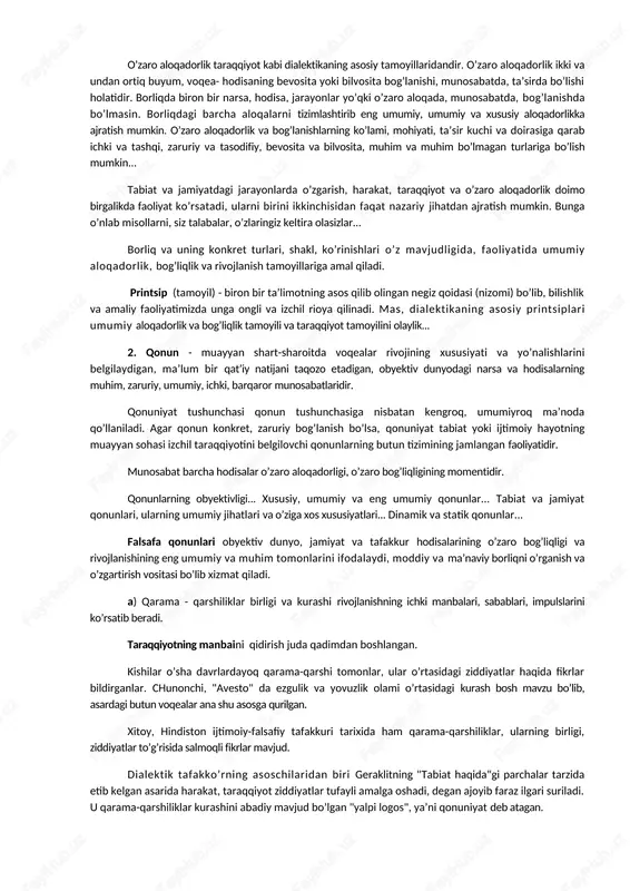 eganga o’xshash holat nazarda tutiladi. umuman olganda, falsafada “do’ppi tor kelib qolgan” ana shunday zamonlarda fikrni gulxaniyning mashhur “zarbo’lmasal” acapi kabi ifodalash hollari uchrab turadi. demak sofizm — qarama-qarshi fikrlar asosida ixtiyoriy tanlangan foydali mulohaza bo’lib, uning yordamida har qanday narsa yoki fikrni isbotlay olish mumkin. metodologik usul sifatida eklektika birinchi marta qadimgi yunon falsafasida paydo bo’ldi. bunday usulning bema’niligini suqrot va aristoteldan boshlab, hozirgi davr mutafakkirlarigacha tanqid qiladilar. sinergetika. hozirgi zamon fanida sinergetika metodi keng qo’llanilmoqda. sinergetika so’zi yunoncha ("sinergena") bo’lib, kelishuv, hamkorlik, o’zaro ta’sir kabi ma’nolarni anglatadi. german xakenning fikricha, sinergetika ko’p qismlardan iborat bo’lgan, o’zaro murakkab aloqadorlikdagi komponentlar tizimini o’rganadi. bu so’zni xaken hamkorliqdagi harakat bilib, butunning tizim sifatida aks etuvchi qismlarining kelishilgan faoliyati ma’nosida talqin qiladi. hozirgi davrda i. prigojinning sinergetika to’g’risidagi fikrlari ham ko’pchilikning e’tiborini tortmokda. sinergetika — olamning o’z-o’zini tashqil etishi, makon va zamonda narsa va voqealarning azaliy ketma-ketligi, o’zaro aloqadorligi, ularning muayyan tizimlardan …