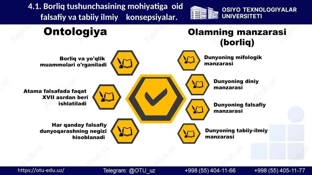 i yuklangan, dastlabki signalni farqlash va aniq adresatni aniqlash mumkin bo'lmagan cheksiz kompyuterni eslatadi 1 2 3 4.5. borliqda substrat, substansiya va materiyaning o‘zaro aloqasi. 4.5. borliqda substrat, substansiya va materiyaning o‘zaro aloqasi. uyga vazifa taqdimot, aqliy hujum, yo‘naltiruvchi matn, munozarali dars, munozara. talabalarga o‘quv topshirig‘i sifatida taqdim qilinadi: fikrlaringizni yozing: borliq nima? foydalanilgan adabiyotlar 1. shermuhamedova n. falsafa, darslik – toshkent: idris abdurauf nashr, 2021.667-b. 2. davronov z., shermuhamedova n, qahharova m, nurmatova m, husanov b, sultonova a. falsafa, o’quv qo’llanmasi – toshkent: tmu, 2019. – 375 b 3. saifnazarov i., muxtorov a., ernazarov d, usmonov f. falsafa, o’quv qo’llanmasi –toshkent: innovasion rivojlanish nashriyot –matbaa uyi, 2021. – 424 b. 4. madaeva sh., shermuhamedova n.va boshqalar falsafa, o’quv qo’llanmasi. – toshkent: 2019 5. chumakov a.n. filosofiya, uchebnik.– m.: infra. 2018.– 320 c. e’tiboringiz uchun raxmat!
