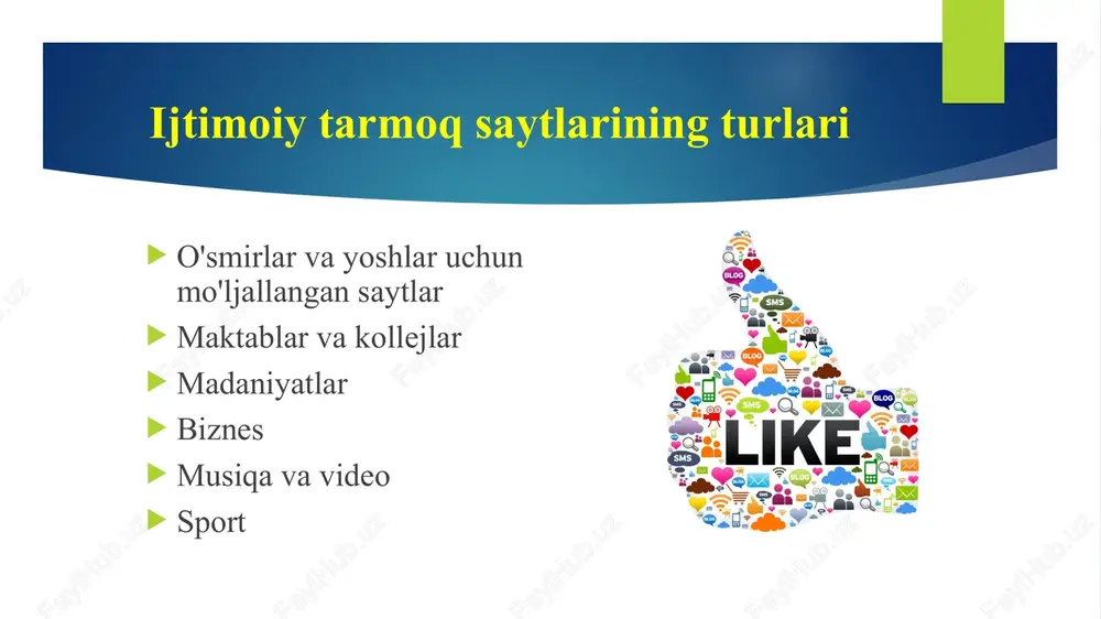 , jamoaviy munosabatlardan qochishni targ‘ib qilib, oxir-oqibat yoshlarni o‘z joniga qasd qilishga yetaklovchi jihatlarni oshkor qildi. bu haqidagi dastlabki shov-shuvlar 2015 yildan boshlangan. internetda «ko‘k kit», «tinch uy», «f58», «f57» kabi «o‘lim guruhlari» haqida turli fakt va ma’lumotlar bor: «ko‘k kit»ni 18 yoshga to‘lmagan, mustaqil fikri, qiziqqan mashg‘uloti yo‘q o‘smirlar qiziqtiradi. boshida oson, qiziq topshiriqlar berib o‘smirning ichiga kirib oladi. keyinchalik tanasiga tig‘ bilan ko‘k kitning suratini chizdirib, bitta kuyni 3 kun tinimsiz tinglab, topshiriqlarni bajargan o‘smirlarni maqtab, tabriklaydi. bu nihoyat 50 kunda so‘nggi – 50 tops hiriq (suiqasd)ni bajartirib, uni videoga olishni o‘rgatuvchi o‘lim o‘yini, deyiladi axborot urushi — raqibga nisbatan ma’lum bir afzalliklarga ega bo‘lish uchun axborotni to‘plash, tarqatish, o‘zgartirish, muhitni buzish jarayoni. dezinformatsiya — yolg‘on ekanligini bilgan holatda shaxs tomonidan tarqatilgan har qanday ma’lumot. propaganda — ma’lum bir siyosiy sabab yoki nuqtayi nazarni ilgari surish uchun foydalaniladigan ma’lumotlar oqimi. axborot urushi topshiriq sizga berilgan ijtimoiy tarmoq haqida …