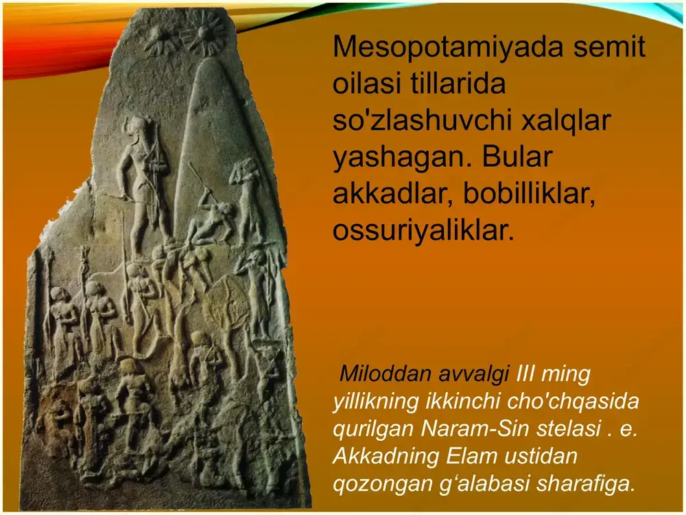 bilimga ega ekanligidan dalolat beradi. 33 hisob raqami. raqamlar uchun belgilar mesopotamiyada paydo bo'ldi - cho'ponlarning boshida, qoramollarni sanash, toshlarni qoldirib, keyin ularni loydagi chuqurchalar bilan almashtirdi. keyinchalik ular mixxat belgilariga aylandi. raqam 60 raqamiga asoslangan edi. 34 shumer sanoq tizimi bobil o'nlik / jinsi kichik sanoq tizimi 60 dan kichik raqamlar ikkita belgi yordamida ko'rsatilgan: birlik uchun va o'n uchun. eğimli xanjar nol rolini o'ynadi. bu 7203 (2*60*60+3) raqamining rekordidir. 35 plastinkadagi raqam 104.857.600.000.000.000.000 36 mesopotamiyada dalalarni sug'orish murakkab masala edi. kanallar orqali juda ko'p suv oqib o'tganda, u er ostiga singib ketgan va yer osti suvlari bilan bog'langan va ular mesopotamiyada sho'rdir. hunarmandchilik va ilm-fanning rivojlanishi 37 hozirgi bag'dod va qadimgi bobil o'rtasidagi hududda furot 38 natijada, yana tuz, suv bilan birga, dalalar yuzasiga chiqarildi va ular tezda yomonlashdi; bunday yerlarda bugʻdoy umuman oʻsmagan, javdar va arpa past hosil bergan. oxir-oqibat, sho'rlangan dalalar shunchaki tashlab ketilgan yoki ularda …