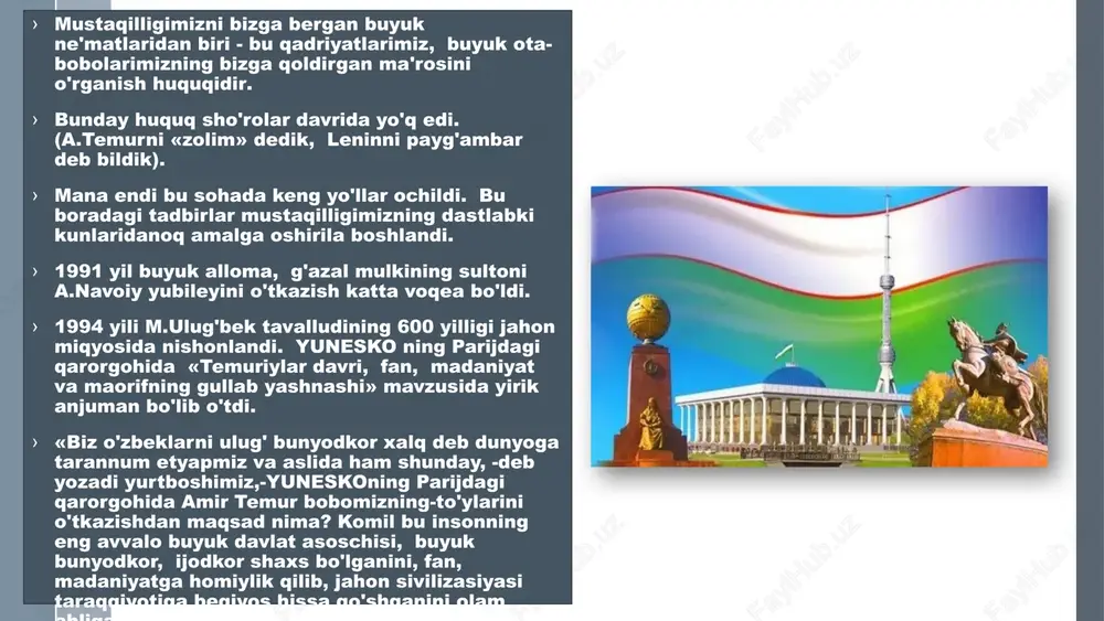 kspertlar ta'kidlashicha, qatorasiga beshinchi yildirki qonun ustuvorligi indeksida davlatlar reytingi jahon miqyosida pasayib borayotganiga qaramay, o'zbekiston 2022 yilda ko'rsatkichi oshayotgan davlatlar qatoriga kirdi va 7 pog'onaga ko'tarilib, 140 davlat orasida 78-o'rinni egalladi. bugunda inson qadri ulug'lanadigan yangi o'zbekiston g'oyasini hayotga tatbiq etish – umummilliy harakatga aylangan. fuqarolik jamiyati institutlari vakillari, turli sohalarning ekspertlari bilan uchrashuvlar fuqarolar islohotlarni nafaqat to'la qo'llab-quvvatlayotgani, balki yangi o'zbekistonning o'z kuchi va iqtidoriga tayanib barpo etayotgan faol va jipslashgan ijtimoiy kuch ekanini namoyish etmoqda. ikkinchi. yangi o'zbekistonni dunyoning taraqqiy topgan, ijtimoiy-iqtisodiy barqaror o'sayotgan va inson kapitali yuqori bo'lgan demokratik davlatlari qatoriga kirishini ta'minlash – amaldagi islohotlarning mazmun va mohiyatini tashkil etadi. ekspertlarning yakdil fikriga ko'ra, yangi o'zbekiston – ijtimoiy davlat tamoyilining konstitutsiyaviy norma sifatida mustahkamlanishi, inson qadrini yanada ulug'lash, hozirgi va kelgusi avlodlarning farovon turmushini ta'minlashga qaratilganini alohida e'tirof etish zarur. zero, bu ikki tushuncha o'zaro chambarchas bog'liqdir. bir so'z bilan aytganda, yangi o'zbekistonni barpo etish …