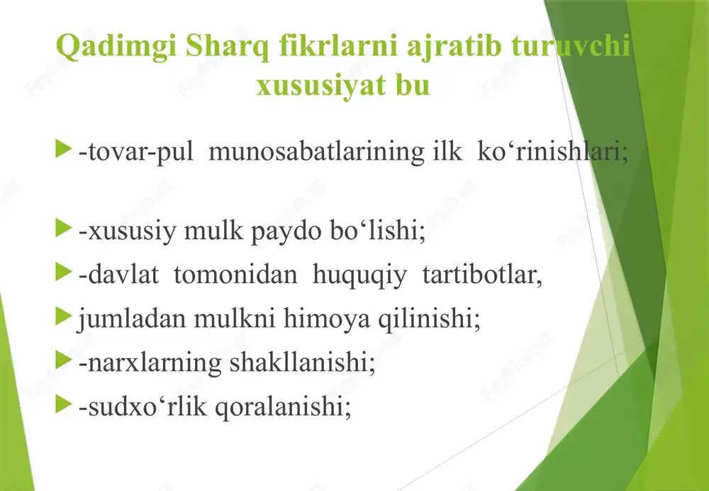 alari ko‘rib chiqilgan, so‘ngra tashqi siyosat usullari to‘g‘risida, maxfiy xizmat to‘g‘risida, armiyani tashkil qilish va shu kabilar to‘g‘risida so‘z yuritiladi. «artxashastra» «artxashastra»ning eng boshidayoq podsho to‘rtta «ilmni» bilishi zarurligi to‘g‘risida fikr yuritiladi. ulardan biri iqtisodiyot hisoblanadi. «iqtisodiyot» dehqonchilik, chorvachilik va savdo sifatida ko‘riladi. mamlakatda qishloq xo‘jaligi, eng awalo, dehqonchilik asosiy soha hisoblangan. «artxashastra»da «artxashastra»da irrigatsiya ishlarini yaxshilash ham nazarda tutilgan. «sug‘orish tizimlarini qurish, - deyiladi unda - hosilning manbayi hisoblanadi...» sug‘orish tizimiga yetkazilgan har qanday zarar uchun og‘ir jazo, hatto o‘limga mahkum etish tavsiya etiladi. «artxashastra»da davlatning moliya muammolarini hal etishga katta ahamiyat beriladi. davlatning daromadlari davlat xo‘jaliklari foydasidan, turli soliq va boj to‘lovlaridan tashkil topgan. xarajatlar qismiga kelsak, davlat sanoatni, savdoni rivojlantirishga, jamoa ishlariga mablag‘ ajratib kelgan. qadimgi gretsiyadagi iqtisodiy fikrlar qadimgi yunonistonda ham iqtisodiy fikrlar yanada rivojlantirildi. ksenofont, platon, aristotel asarlarida iqtisodiy muammolar maxsus tadqiqot obyektiga aylandi. ksenofont (m.av. 430–355) asarlarida yaqqol ko‘rish mumkin. uning ko‘p sonli asarlari …