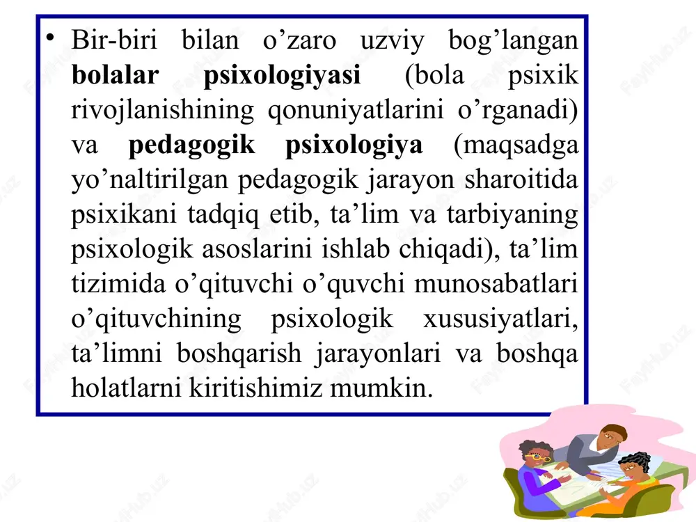 shlaydigan psixologlar uchun o’ta muhim va zarurdir. shu bilan birga, shifokorlar muvaffaqiyatli davolash ishi uchun psixologik bilimlarga bo'lgan ehtiyojni tobora ko'proq anglab yetmoqdalar. shunday qilib, tibbiy psixologiya - bu tibbiyot va psixologiyaga teng darajada tegishli bo'lgan ilmiy bilimlar va amaliy ish sohasi. tibbiyot psixologiyasi muammolarini ishlab chiqishda psixologlar, fiziologlar, shifokorlar va biologlarning sa'y-harakatlari birlashtirilgan. tibbiyot psixologiyasi amaliy fan sifatida quyidagi vazifalarni bajaradi: psixologlarning tibbiyotdagi ishi birinchi navbatda psixodiagnostika usullarini ishlab chiqish va qo'llash bilan bog'liq. psixologiya bu borada katta imkoniyatlarga ega. tibbiy psixolog faoliyatining eng muhim vazifalari bemorning aql-idrokining psixologik xususiyatlarini, hissiy-irodaviy sohasini va shaxsiyatini, shuningdek, kasallikning boshlanishining psixologik sabablarini o'rganishdir. bemorni tibbiy-psixologik o'rganishning asosiy usullari klinik suhbat va bemorlarni eksperimental psixologik o'rganish bo'lib hisoblanadi. psixologiya bunday ma'lumotlarni olishning juda ko'p samarali usullarini ishlab chiqqanligi sababli, professional psixolog tibbiyotda anamnezni (tibbiy tarixni) tuzishda, tibbiy-psixologik tekshiruv o'tkazishda, shuningdek tibbiy-psixologik maslahat olishda foydalidir. davolash jarayonida tibbiy psixologning muhim roli shundaki, u inson …