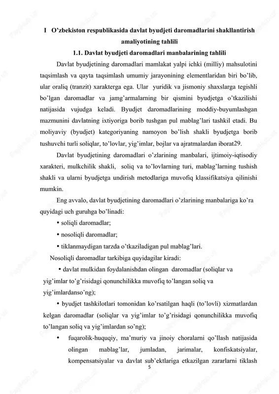 shadi, soliq summasi tovar, ish va xizmatlar narxi ustiga ustama tarzda o’rnatiladi. shu o’rinda davlat byudjeti daromadlari takribini tahlil qilamiz(2-jadval). jadvalda keltirilgan raqamlardan ko’rinib turibdiki, 2012-2023 yillarda davlatimiz byudjetining daromadlari tarkibiy tuzilmasida egri soliqlar asosiy salmoqqa ega. ushbu soliqlarni yillar bo’yicha tahlil qiladigan bo’lsak, egri soliqlarning jami byudjet daromadlaridagi ulushi 2012 yilda 54,3% , 2021 yilda 51,0 % va 2023 yilda 51,7% qilib rejalashtirilgan bo’lsada, mos ravishda ijro bo’yicha 48,9%, 51,0% va 53,1 %larni takshil etgan. 1.2. davlat byudjeti daromadlarining tarkibiy tuzilmasi davlat byudjeti daromadlarining tarkibiy tuzilmasida to’g’ri soliqlar ham o’z o’rniga ega. ular yordamida byudjet daromadlarining ¼ qismidan ko’prog’i shakllanadi. to’g’ri soliqlarning asosiy qismi jismoniy shaxslardan olinadigan daromad solig’ining hissasiga to’g’ri keladi. to’g’ri soliqlarning ulushi jami byudjet daromadlari tarkibida 2012 yilda 25,2% , 2021 yilda 26,2 % va 2023 yilda 25,8 %ga rejalashtirilgan bo’lsada, mos ravishda ijrosi: 25,35, 24,2% va 23,4 %ni tashkil etgan. resurs to’lovlari va mol-mulk solig’i …