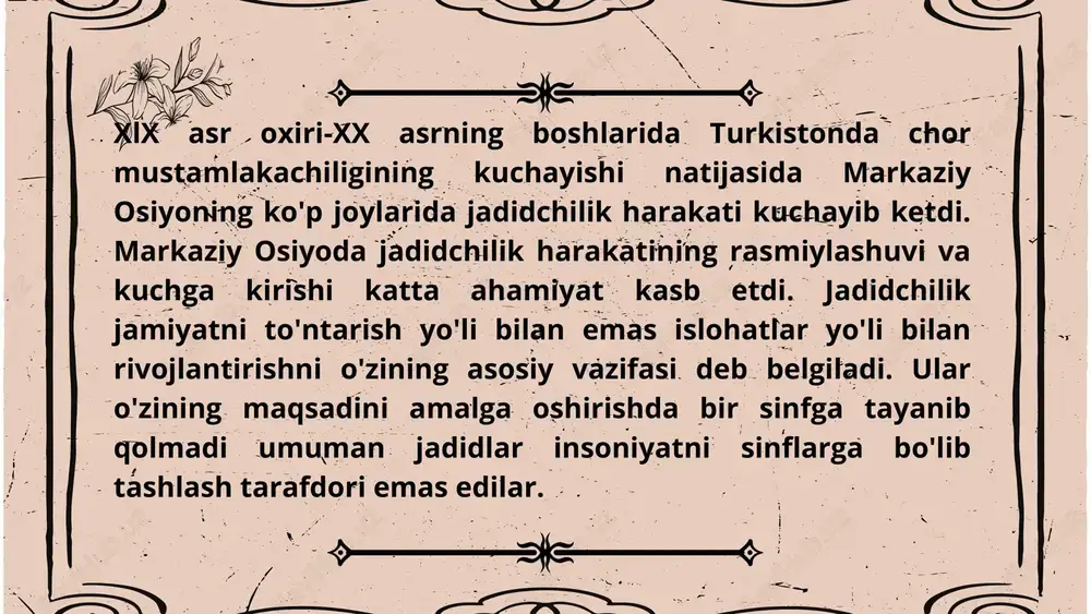 qarashlarida shaxsning faqat o'ziga emas, balki jamiyatga nisbatan ham mas'uliyati borligi haqida gapiriladi. u insonni o'zligini, ma'naviy kamolotini rivojlantirishga chaqirgan, lekin bu jarayon jamiyatni yaxshilash va unga hissa qo'shish bilan bog'liq bo'lishi kerakligini ta'kidlagan. 4. axloqiy mustaqillik va erkin fikr fitratning axloqiy qarashlarida erkin fikrning ahamiyati ham katta. u insonlarni axloqiy qarorlarni o'z mustaqil tafakkurlari asosida qabul qilishga undagan. bu erkin fikr, shuningdek, axloqiy masalalarni kengroq, global kontekstda ko'rib chiqishni talab qiladi. 5. adolat va halollik fitratning axloqiy qarashlarida adolat, halollik, va insoniy munosabatlar ustuvor bo'lib, u jamiyatdagi adolatsizlikka qarshi chiqib, halollik va adolatni insonning asliyati va ma'naviyatining asosiy elementlari sifatida ko'rgan. 6. ma'naviyat va axloqiy fazilatlar fitratning axloqiy qarashlari ma'naviyatni yuqori qadriyat sifatida ko'radi. u ma'naviyat va axloqiy fazilatlar, masalan, mehr-oqibat, xayr-sahovat, vafodorluk, sadoqat va poklik kabi fazilatlarni insonning eng oliy maqsadlari sifatida e'tirof etgan. muallim — inson hayotidagi eng muhim shaxslaridan biri hisoblanadi. u nafaqat bilim beruvchi, balki …