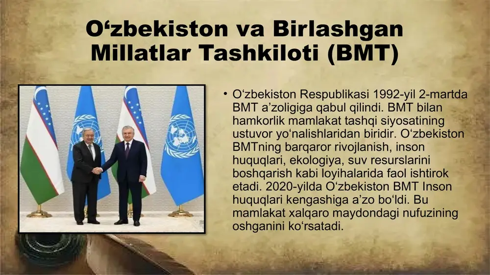 oʻzbekiston tarixi. oʻzbekistonning xalqaro tashkilotlar bilan hamkorlik aloqalari - Page 5