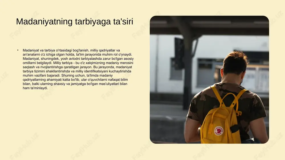 h oilaning jamiyat bilan bog'lanishi ijtimoiy struktura va madaniyatning shakllanishida katta ahamiyatga ega. oila va jamiyat o'rtasidagi munosabatlar, bir tarafdan oilaning jamiyatdagi o'rnini, ikkinchi tarafdan esa jamiyatning oilaga ta'sirini belgilaydi. oila, jamiyatning kichik bir bo'lagi sifatida, ijtimoiy normativlar va qadriyatlarni shakllantirishda muhim rol o'ynaydi. milliy tarbiyaning hozirgi zamon qiyinchiliklari milliy tarbiyaning rivojlanishi milliy tarbiyaning rivojlanishi jarayoni bir qator muhim bosqichlardan iborat. bu bosqichlar orasida tarbiya tizimining asosiy tamoyillari va yondashuvlari, shuningdek, ularning amaliyotda qo'llanilishi muhim ahamiyatga ega. birinchi bosqichda, milliy tarbiyaning nazariy asoslari shakllanadi, bu esa o'quv dasturlarida va ta'lim jarayonida o'z ifodasini topadi. ikkinchi bosqich esa ta'lim tizimidagi o'zgarishlar bilan bog'liq bo'lib, bu jarayonda o'quvchilarning qobiliyatlari va ijtimoiy ehtiyojlariga mos ravishda yangi metodologiyalar va uslublar tatbiq etiladi. shu bilan birga, milliy tarbiyaning rivojlanishi tarixiy kontekst va mamlakatning ijtimoiy-iqtisodiy sharoitlari bilan chambarchas bog'liqdir. bunday jarayonlar ta'lim tizimining yangilanishini ta'minlaydi va milliy qadriyatlarni saqlashga xizmat qiladi. zamonaviy qiyinchiliklar milliy tarbiyaning oldida …