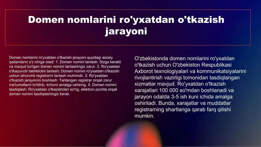 ish va antivirus dasturlarini yangilab turish muhimdir. ochiq tarmoq hududlarida axborot almashish strategiyalari axborot almashish – bu ma'lumotlarni bir shaxs yoki tizimdan boshqasiga etkazish jarayonidir. ochiq tarmoqlarda axborot almashish, zamonamizda muhim ahamiyatga ega, chunki bu jarayon ko'plab sohalarda samaradorlikni oshiradi. axborot almashish strategiyalari, masalan, muhokama platformalari, onlayn forumlar, ijtimoiy tarmoqlar va bulutli xizmatlar orqali amalga oshiriladi. ushbu strategiyalar foydalanuvchilarga tezkor va samarali muloqot qilish imkonini beradi. ochiq tarmoqda muvaffaqiyatli axborot almashish misollari sifatida wikipedia, github va reddit keltirilishi mumkin. rasm: axborot almashish jarayoni. iqtisodiy o'sish ochiq tarmoq hududlari iqtisodiy o'sishni tezlashtiradi. innovatsion g'oyalar va yangi bizneslarni qo'llab-quvvatlash uchun imkoniyatlar yaratadi. ushbu hududlar foydalanuvchilarga tezkor kirish imkonini beradi, bu esa iqtisodiyotning rivojlanishiga hissa qo'shadi. raqobat kuchayishi biroq, ochiq tarmoq hududlarida raqobat kuchayishi mumkin. bu, kichik bizneslar uchun qiyinchiliklar tug'diradi, chunki raqobat narxlarni pasaytirishi va foyda marjasini kamaytirishi mumkin. yangi ish o'rinlari ochiq tarmoq hududlari yangi ish o'rinlari yaratish imkoniyatini taqdim etadi. …