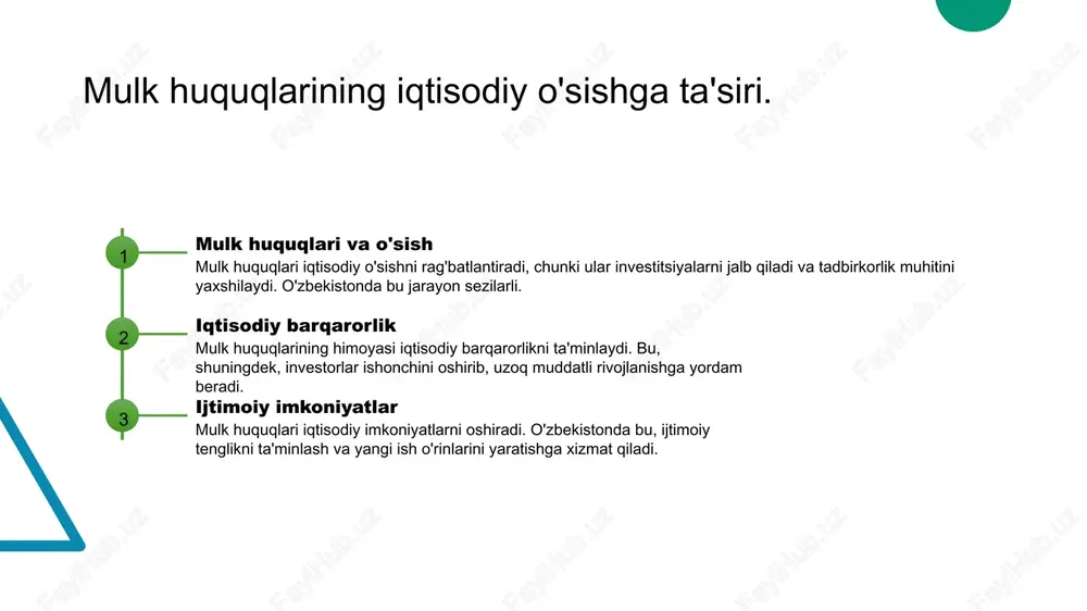 chilik tuzilmalari orqali ijtimoiy adolatni ta'minlaydi. bu, iqtisodiy tenglikni oshirish va jamiyatda barqarorlikni ta'minlashga yordam beradi. 4 kelajakdagi imkoniyatlar mulkchilik tizimlarining innovatsiyalari kelajakda yangi biznes modellari va iqtisodiy rivojlanish imkoniyatlarini yaratadi, bu esa o'zbekistonni global bozor bilan bog'laydi. o'zbekistondagi mulk huquqlari: tarixiy kontekst va rivojlanishi. o'zbekistondagi mulk huquqlari tarixiy jihatdan ko'p o'zgarishlarga uchragan. mustaqillikdan so'ng, hukumat mulk huquqlarini mustahkamlashga kirishdi. bu jarayonda, yangi qonunlar va tartib-qoidalar qabul qilindi, mulkchilikni xususiylashtirish jarayoni boshlangan. mulk huquqlari iqtisodiy rivojlanish va ijtimoiy barqarorlik uchun muhim ahamiyatga ega. photo by engin akyurt on unsplash mulkchilik tizimlari: o'zbekistondagi davlat va xususiy mulk. davlat mulkchilik o'zbekistonda davlat mulkchilik tizimi, davlatga tegishli bo'lgan iqtisodiy resurslar va infratuzilmalarning boshqarilishini o'z ichiga oladi. xususiy mulkchilik xususiy mulkchilik tizimi, shaxslar va kompaniyalar tomonidan mulk huquqlarining amalga oshirilishini, iqtisodiy o'sishni rag'batlantiradi va investitsiyalarni jalb qiladi. mulkchilik tizimlari o'zbekistonda mulkchilik tizimlari o'zaro bog'liq bo'lib, davlat va xususiy mulk o'rtasidagi muvozanat, ijtimoiy adolat va …