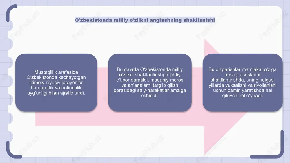 y mafkuralar mustaqillik arafasida o‘zbekistondagi ijtimoiy-siyosiy jarayonlar muxtoriyat va o‘z taqdirini o‘zi belgilashga intilish bilan ajralib turdi. o‘zbek xalqi sho‘rolar nazoratidan chiqib, o‘zligini o‘rnatishga intilardi. mustaqillikkacha oʻzbekistonda siyosiy mafkuralar xilma-xil boʻlgan va koʻpincha anʼanaviy, sovet va millatchilik eʼtiqodlari aralashmasi taʼsirida boʻlgan. ayrim guruhlar o‘zbek madaniy ildizlariga qaytish tarafdori bo‘lsa, boshqalari kommunizm yoki panturkizm g‘oyalarini qabul qildi. oʻzbekistondagi siyosiy manzara murakkab boʻlib, oʻzaro raqobatlashayotgan guruhlar hokimiyat va taʼsir uchun kurashayotgan edi. mafkuralar xilma-xilligiga qaramasdan, mamlakat mustaqillikka tayyorlanar ekan, milliy g‘urur va birdamlik tuyg‘usi vujudga keldi. o'zbekistonda jamoatchilik fikri va siyosiy nutq mustaqillik arafasida o‘zbekistonda ijtimoiy-siyosiy jarayonlar sezilarli o‘zgarishlar va keskinliklar bilan ajralib turdi. mamlakat sovet ittifoqi nazorati ostidagi tuzumdan yangi mustaqil davlatga o'tmoqda. bu davrda o‘zbekistonda siyosiy nutqning shakllanishida jamoatchilik fikri hal qiluvchi rol o‘ynadi. odamlar o‘z fikr-mulohazalarini bildirib, mamlakat kelajagi haqida qayg‘urishdi, bahs-munozaralar, muhokamalarga sabab bo‘ldi. turli siyosiy partiyalar va tashkilotlarning paydo bo‘lishi o‘zbekistondagi siyosiy manzarani murakkablashtirdi. turli guruhlar jamiyatdagi …