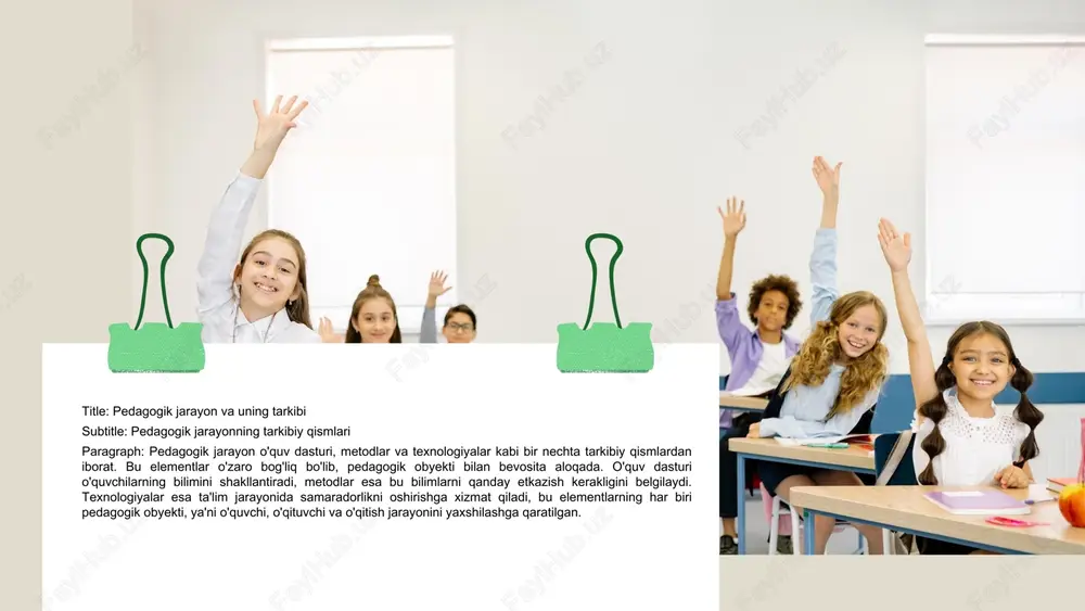 ilarning motivatsiyasiga va o'qituvchilarning pedagogik uslublariga ta'sir qiladi. ta'limdagi global muammolar, masalan, ta'lim sifatini oshirish, ta'limga kirishni kengaytirish va ta'lim tizimlaridagi tengsizliklar bilan bog'liq. ushbu muammolarni hal etish ta'lim tizimini yanada rivojlantirishga xizmat qiladi. zamonaviy pedagogikaning kelajagi yangi yo'nalishlar va imkoniyatlar bilan bog'liq. yangi metodologiyalar, interaktiv ta'lim uslublari va zamonaviy texnologiyalar ta'lim jarayoniga yangi ko'rinishlar kiritadi. pedagogikaning global rivojlanishi 1. ta’lim tizimlarining globalizatsiyasi: o’zaro ta’sir va tajriba almashish orqali ta’lim sifatini oshirish. 2. xalqaro standartlar: ta’lim sifatini oshirish va baholash tizimlari. 3. pedagogik hamkorlik: xalqaro loyihalar va dasturlar orqali ta’limga kirish imkoniyatlarini kengaytirish. 4. global muammolar: ijtimoiy adolat va ta’lim imkoniyatlari. 5. ta’lim kelajagi: innovatsiyalar va global chaqiriqlar. photo by jazmin quaynor on unsplash zamonaviy pedagogikada obyekti pedagogika fanining obyekti ta'lim jarayonida muhim rol o'ynaydi. obyekt tushunchasi, o'quvchilar va ta'lim beruvchilar o'rtasidagi o'zaro aloqalarning asosiy nuqtasini tashkil etadi. ta'lim jarayonida pedagogik ob'ektlar, o'quvchilarning bilim va ko'nikmalarini rivojlantirishda muhim ahamiyatga ega. …