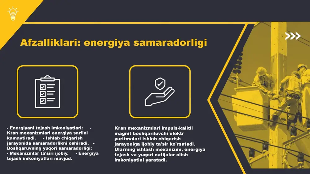 ynaydi. ular nazorat tizimlari orqali xavfsiz ish faoliyatini ta'minlaydi va turli xavf-xatarlarni kamaytiradi. xavfsizlik protokollari orqali muammolarni oldini olish mumkin. avtomatik nazorat tizimlari ishonchlilikni oshirishga yordam beradi. ular jarayonlarni samarali boshqarishga imkon beradi va inson omilini minimallashtiradi. xavfsizlik standartlariga muvofiq, tizimlar ish faoliyatini nazorat qiladi va tug'ilishi mumkin bo'lgan muammolarni oldini oladi. kran mexanizmlari va impuls-kalitli boshqaruv - impuls-kalitli boshqaruv tizimlari kran mexanizmlarida yuqori samaradorlikni ta'minlaydi. - asosiy printsiplari: signal uzatish, avtomatik nazorat va xavfsizlik tizimlari. - ushbu tizimlar kranlarni boshqarishda aniqlik va tezlikni oshiradi. - qurilish maydonlarida yuk ko'tarishda xavfsizlik va aniqlikni ta'minlaydi. - haqiqiy hayotdagi misollar: energiya sarfini kamaytirish va ish jarayonlarini samarali tashkil etish. tajribalar va sinovlar kran mexanizmlarida elektr yuritmalarining sinovlari energiya samaradorligini oshirish va xavfsizlikni ta'minlashda muhimdir. sinovlar davomida olingan natijalar tizimning samaradorligini tahlil qilish va xavf-xatarlarni kamaytirish uchun ishlatiladi. photo by jason hawke 🇨🇦 on unsplash kelajakda kran mexanizmlarida energiya samaradorligi, xavfsizlik va raqamli …