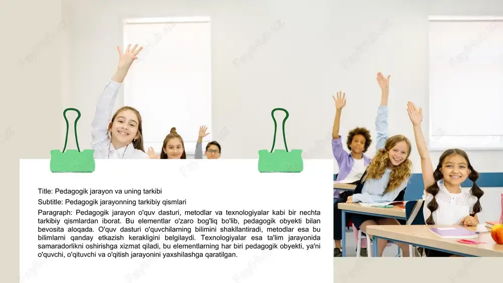pedagogik psixologiya o'quvchilar va o'qituvchilar o'rtasidagi munosabatlarni o'rganadi. ushbu munosabatlar ta'lim muvaffaqiyatiga, o'quvchilarning motivatsiyasiga va o'qituvchilarning pedagogik uslublariga ta'sir qiladi. ta'limdagi global muammolar, masalan, ta'lim sifatini oshirish, ta'limga kirishni kengaytirish va ta'lim tizimlaridagi tengsizliklar bilan bog'liq. ushbu muammolarni hal etish ta'lim tizimini yanada rivojlantirishga xizmat qiladi. zamonaviy pedagogikaning kelajagi yangi yo'nalishlar va imkoniyatlar bilan bog'liq. yangi metodologiyalar, interaktiv ta'lim uslublari va zamonaviy texnologiyalar ta'lim jarayoniga yangi ko'rinishlar kiritadi. zamonaviy pedagogikada obyekti pedagogika fanining obyekti ta'lim jarayonida muhim rol o'ynaydi. obyekt tushunchasi, o'quvchilar va ta'lim beruvchilar o'rtasidagi o'zaro aloqalarning asosiy nuqtasini tashkil etadi. ta'lim jarayonida pedagogik ob'ektlar, o'quvchilarning bilim va ko'nikmalarini rivojlantirishda muhim ahamiyatga ega. ular o'qituvchilarga o'quvchilarni yanada samarali o'qitish va tarbiyalash imkonini beradi. pedagogik jarayonni ifodalovchi ilova sifatida, o'qituvchilarning o'zaro aloqalari va ta'lim metodlari namoyish etiladi. photo by aaron burden on unsplash obyekt va ta'lim jarayoni ta'lim jarayonida obyekti muhim rol o'ynaydi. ta'lim jarayoni obyekt ta'lim jarayoniga ta'sir ko'rsatadi. …