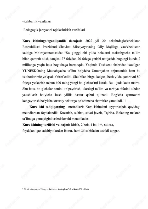 ‘yichao‘z rejasini xalq deputatlari soveti bilan muvofiklashtiradi. davlat maktabgacha ta’lim muassasasi byudjet yoki tarmok moliya prinsipi asosida faoliyat kursatadi. maktabgacha tarbiya muassasalari pul bilan ta’minlashning hisob birligi sifatidano‘rtacha yillik hisobda bir bola olinadi. byudjet yoki tarmok moliya normativlari vazirlik va ijoralar tomonidano‘z tasarrufidagi muassasalar uchun xalq ta’limi vazirligi, moliya vazirligi, iktisod nistituti ishlab chiqqan metodik tavsiyalarga muvofik ishlab chikiladi. mt muassasasi qo‘shimcha pul mablaglari quyidagilardan shakllanadi. bajarilgan ish kursatilgan xizmat uchun moddiy harakterdagi tizimlar. davlat shirqat va jamoat xkrxonalari va axoli buyo‘rtmasi bo‘yicha to‘zilgan shartnomalar. bush to‘rgan yordamchi xonalar, inshootlar, uskunalarni ijaraga berishda tushgan mablaglar. ixtiyoriy badallardan va davlat va shirqat, jamoa korxonalari va tashkilotlaridan shuningdek, ayrim fuqarolardan shungan moddiy qiymatlar. boshqa tizimlar. quyidagi jamgarmalar shakllanadi: a) ish xaqi jamgarmasi va ijtimoiy rivojlanish; b) ishlab chiqarish; v) valyuta jamgarmasi. mt muassasasio‘z faoliyatida o‘zbekiston respublikasida xalq ta’limni vazirligi koraqalpogiston xalq ta’limi vazirligi tomonidan utqazilayotgan yagona siyosaiy prinsiplarga amal kiladi. bu byudjet, …