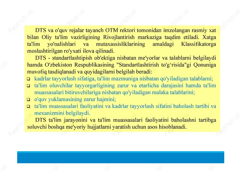 amaldagi oliy ta'lim yo'nalishlari va mutaxassisliklari klassifikatorida 182 ta ta'lim yo'nalishlari va 434 ta mutaxassisliklar mavjud edi. 26.07.2023 yildagi 327-son https://lex.uz/docs/-6581469 https://lex.uz/docs/-6581469 oliy ta'lim yo'nalishlari va mutaxassisliklarini bilim sohalari bo'yicha taqsimlanishi bilimlar sohasi bo'yicha ta'lim yo'nalishlari va mutaxassisliklari bilim sohalari nomi bakalavriat ta'lim magistratura yo'nalishlari soni mutaxassisliklari soni 5-bosqich 5a-bosqich • gumanitar soha 59 113 • ijtimoiy soha, iqtisod va huquq 25 60 • ishlab chiqarish-texnik soha 59 154 • qishloq va suv xo'jaligi 19 47 • sog'liqni saqlash va ijtimoiy ta'minot 9 43 • xizmatlar sohasi 11 17 jami 182 434 magistratura mutaxassisligining malaka talablari. oliy ta'limning malaka talablari magistratura mutaxassisligi bo'yicha magistrlar tayyorlash, o'quv reja va fan dasturlarining o'zlashtirilishini amalga oshirishda o'zbekiston respublikasi hududidagi barcha oliy ta'lim muassasalari uchun talablar majmuini ifodalaydi. oliy ta'lim muassasasi magistratura mutaxassisligi bo'yicha magistrlar tayyorlash vakolatiga ega bo'lganda ushbu malaka talablari asosida tayyorlangan o'quv reja va fan dasturlarini amalga oshirish huquqiga ega deb …