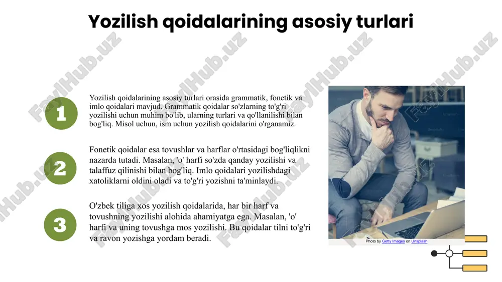 larni bartaraf etish. o‘zbekiston fanlar akademiyasi. matematika va tillar instituti. 2021. 5. toshkent davlat universiteti. o‘zbek tilida yozilish qoidalari bo‘yicha o‘quv qo‘llanma. toshkent: tdi nashriyoti, 2022. e'tiboringiz uchun rahmat! image1.png image2.png image3.png image4.png image5.png image6.png image11.png image8.png image9.png image10.png image19.jpg image13.png image14.png image20.jpg image21.jpeg image7.png image15.png image22.jpeg image16.png image17.png image23.jpg image18.png