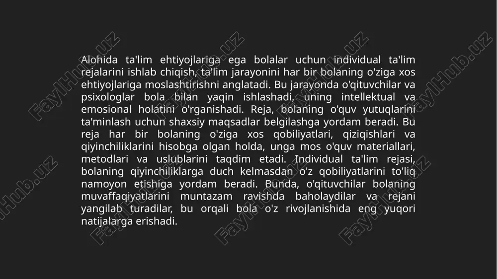 a ularni malakasini oshirish. inklyuziv ta'limni joriy qilishda pedagogik kadrlarni tayyorlash va ularni malakasini oshirish, ta'lim tizimining samarali ishlashida muhim rol o'ynaydi. pedagogik kadrlar, inklyuziv ta'limni to'liq amalga oshirish uchun kerakli bilim va ko'nikmalarga ega bo'lishlari zarur. buning uchun, o'qituvchilar va boshqa pedagogik xodimlarga maxsus treninglar, seminarlar va kurslar o'tkazish kerak, ular orqali inklyuziv ta'limning asosiy tamoyillari, uslublari va metodikasi haqida chuqur bilimlar beriladi. pedagoglar, alohida ehtiyojlarga ega bolalar bilan ishlashda qo'llaniladigan maxsus yondashuvlar, o'quv materiallarini moslashtirish va individual ta'lim rejalari yaratish bo'yicha amaliy ko'nikmalarni o'rganadilar. malaka oshirish dasturlari muntazam ravishda yangilanib turishi lozim, chunki inklyuziv ta'limni joriy qilishda yangi pedagogik yondashuvlar va metodologiyalar doimiy ravishda rivojlanib boradi. shu bilan birga, pedagogik kadrlar o'rtasida tajriba almashish va hamkorlikni rivojlantirish, inklyuziv ta'lim muhitining samaradorligini oshirishga yordam beradi. bu jarayon, ta'lim muassasalarida inklyuziv ta'limni muvaffaqiyatli amalga oshirish va alohida ehtiyojlarga ega bolalarning jamiyatga integratsiyasini ta'minlashga katta hissa qo'shadi. inklyuziv ta'limni joriy qilishda …