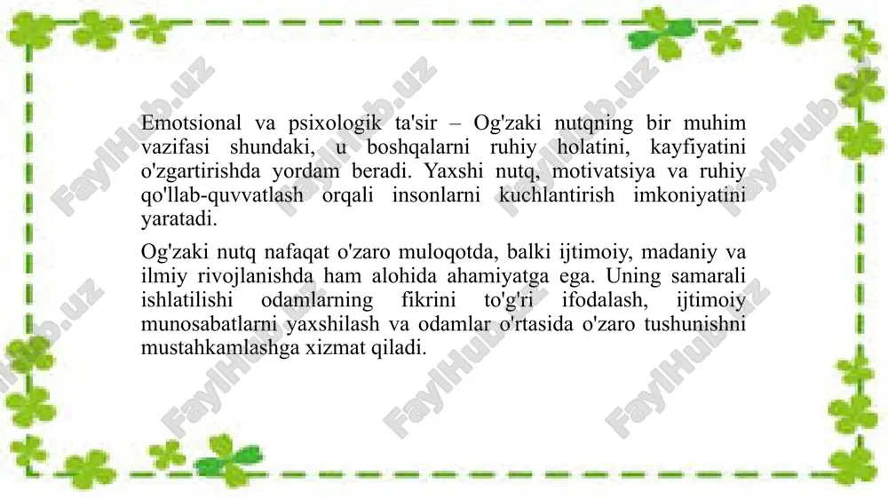 g tayyorgarligi: darslikdan olingan matnni o'qib chiqish. shifoxonalar haqidagi qisqa video yoki rasmlar tayyorlash. darsda foydalanish uchun kartochkalar yoki taqdimotlar tayyorlash. savollar va topshiriqlarni tuzish. darsning tuzilishi: darsning kirish qismida o'qituvchi o'quvchilarga shifoxona mavzusini tanishtiradi va ulardan shifoxona haqida nimalarni bilishlarini so'raydi. keyin, o'qituvchi shifoxona haqida qisqacha tushuncha beradi, shifoxona odamlarning sog'ligini tiklash uchun tashkil etilgan muassasa ekanligini aytadi. asosiy qismda o'qituvchi shifoxonada ishlaydigan mutaxassislar (shifokorlar, hamshira, laboratoriya xodimlari) haqida ma'lumot beradi. o'quvchilarga shifoxona xizmatlari haqida savollar beradi va ularni muhokama qilishga undaydi. o'quvchilar bilan birgalikda matnni o'qib, shifoxona haqidagi asosiy ma'lumotlarni ajratib olishni so'raydi. darsning yakuniy qismida o'qituvchi darsda o'rganilgan materialni umumlashtiradi va o'quvchilardan nima o'rgandiklarini so'raydi. o'quvchilarga darsda muhokama qilingan asosiy mavzularni takrorlash va ularni mustahkamlash uchun qisqa savollar beriladi. darsning oxirida o'qituvchi o'quvchilarga shifoxona va uning vazifalari haqidagi bilimlarni mustahkamlash uchun ba'zi topshiriqlar beradi. masalan, shifoxona haqida tasviriy matn yozish yoki mavzuga oid kichik hikoya tuzish. darsning …