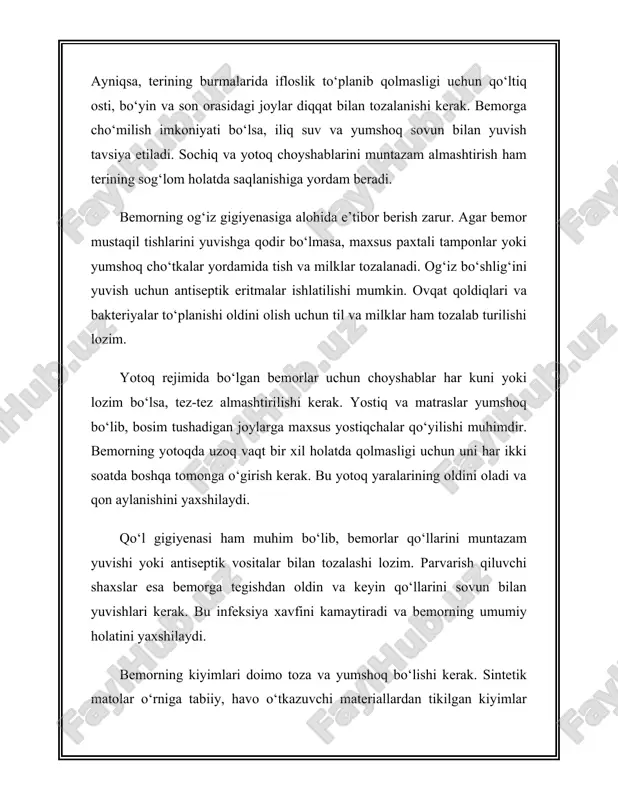 bo‘lganda yallig‘lanish, allergiya yoki boshqa jiddiy muammolarga olib kelishi mumkin. 5. to‘g‘ri ovqatlanish va suv iste'moli teri va to‘qimalarni himoya qilishda ovqatlanish ham katta ahamiyatga ega. yaxshi ozuqa moddalarini, masalan, a vitamini, c vitamini va omega-3 yog‘ kislotalarini o‘z ichiga olgan ovqatlar terining sog‘lom va mustahkam bo‘lishini ta’minlaydi. shuningdek, teri va to‘qimalarni himoya qilishda suv muhim rol o‘ynaydi. kundan-kun yetarli miqdorda suv ichish terini namlaydi va uning elastikligini saqlashga yordam beradi. 6. jismoniy faoliyat va qon aylanishini yaxshilash jismoniy faollik qon aylanishini yaxshilaydi, bu esa terining oziqlanishi va kislorod bilan ta'minlanishini yaxshilaydi. bu terining sog‘lom va yosh ko‘rinishda bo‘lishiga yordam beradi. sport bilan shug‘ullanish nafaqat umumiy salomatlikni yaxshilaydi, balki terining to‘qimalarini ham mustahkamlaydi va unga zararli ta’sirlar kamroq bo‘ladi. shu tarzda, teri va to‘qimalarni himoya qilish uchun ularni muntazam ravishda tozalash, oziqlantirish, namlash, va zararli omillardan himoya qilish lozim. bunday muhofaza choralari nafaqat terining sog‘lig‘ini saqlaydi, balki umumiy salomatlikni yaxshilashga …